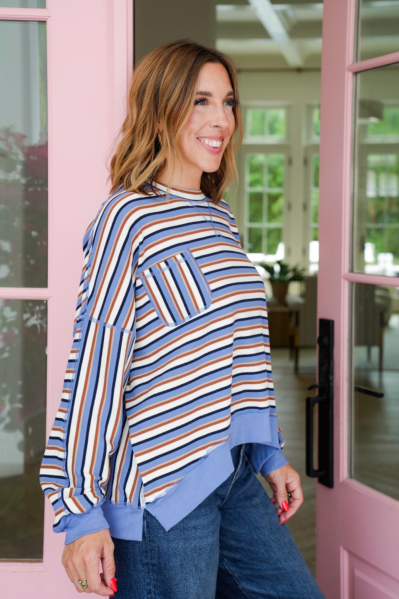 Multi-Striped Long Sleeve Knit Top