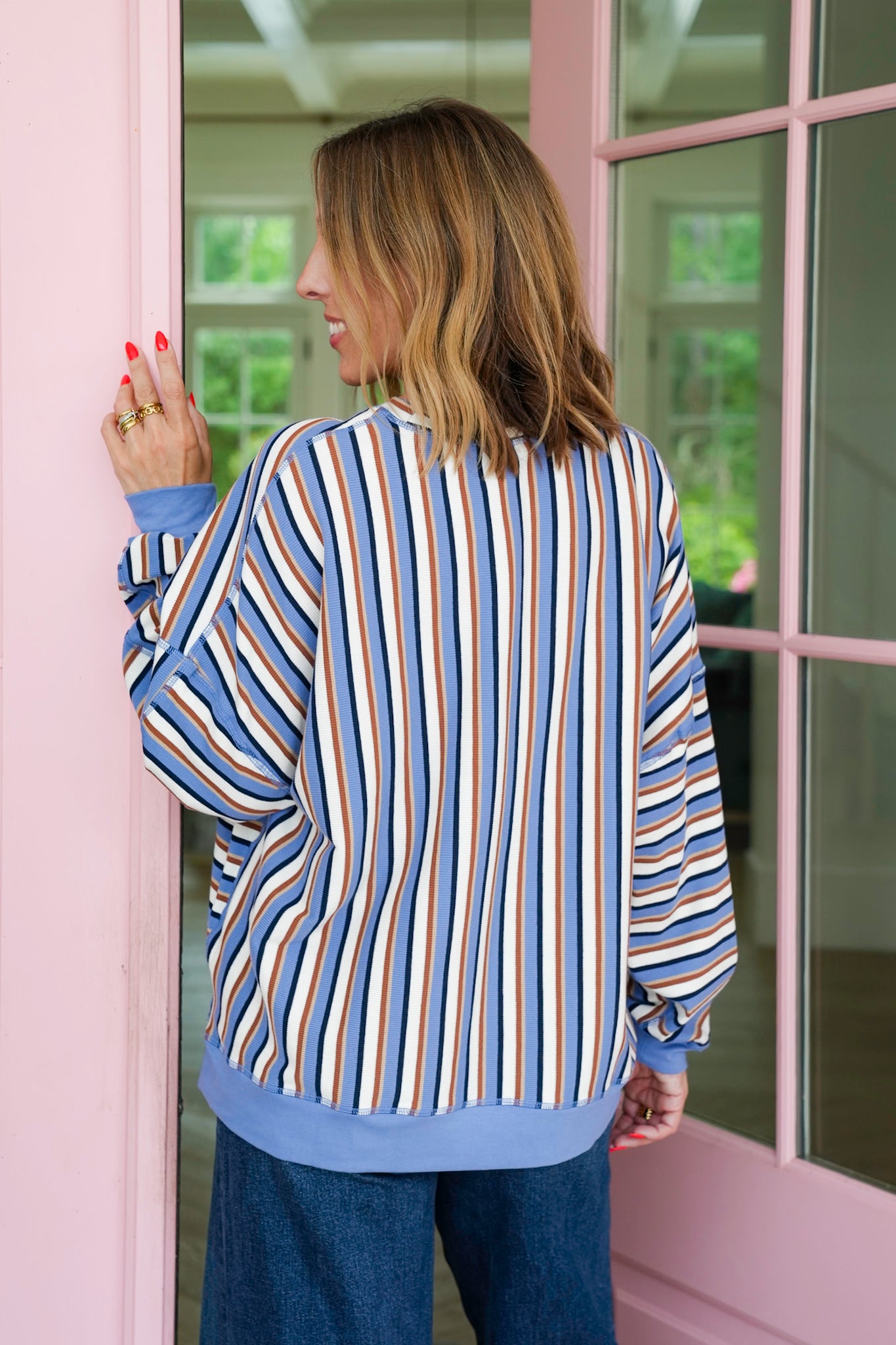 Multi-Striped Long Sleeve Knit Top
