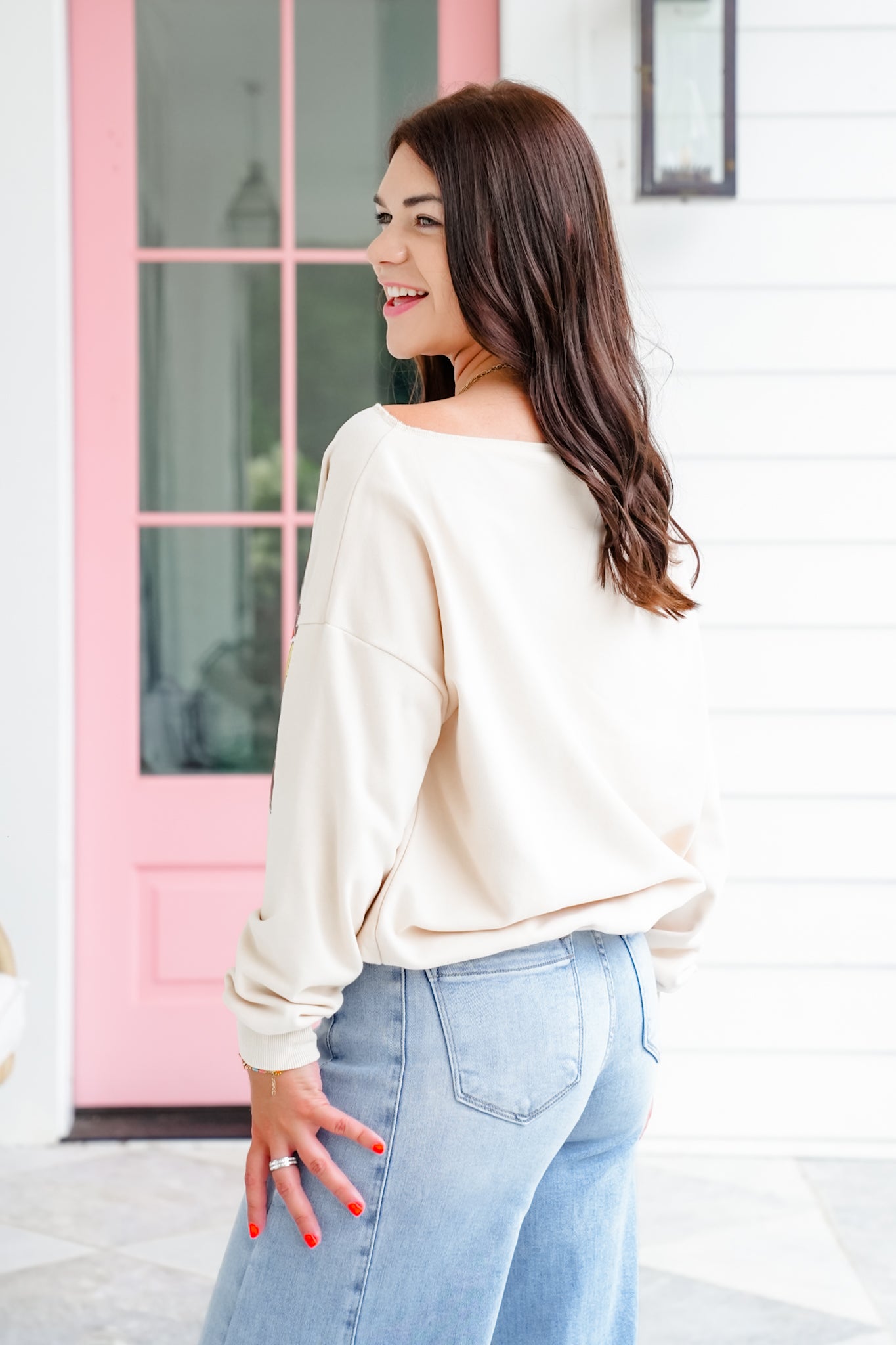 Cowboy Boot Print Long Sleeve French Terry Pullover Top