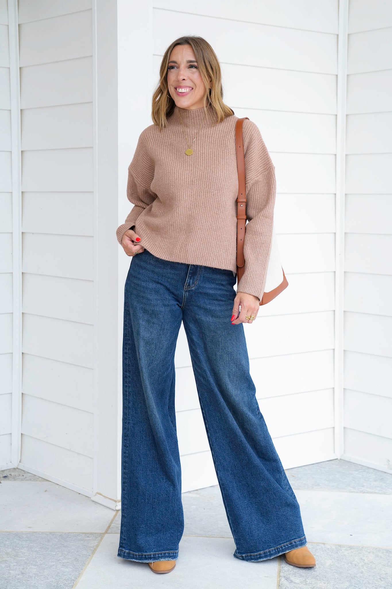 Ribbed Long Sleeve Mock Neck Knit Sweater