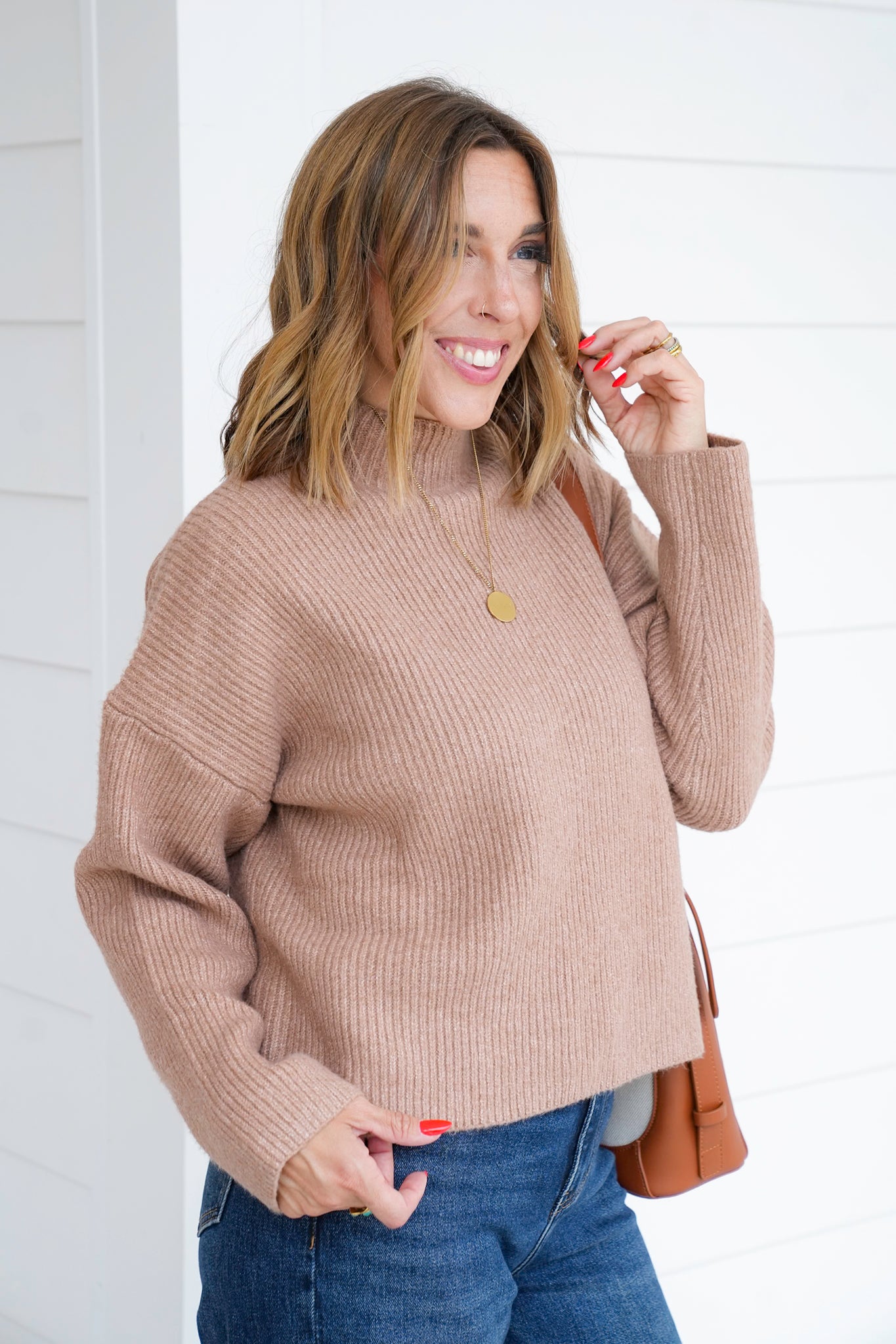 Ribbed Long Sleeve Mock Neck Knit Sweater