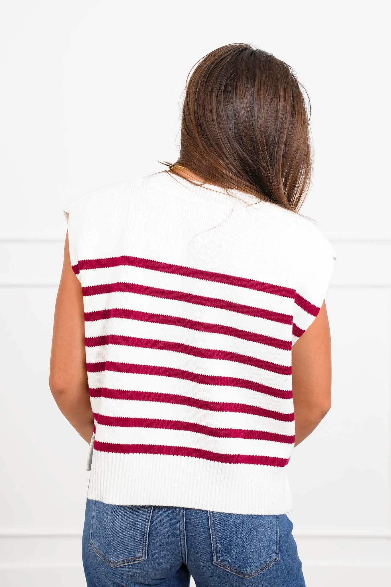 Door Buster! Zenana Oversized Crew Neck Stripe Sweater Vest