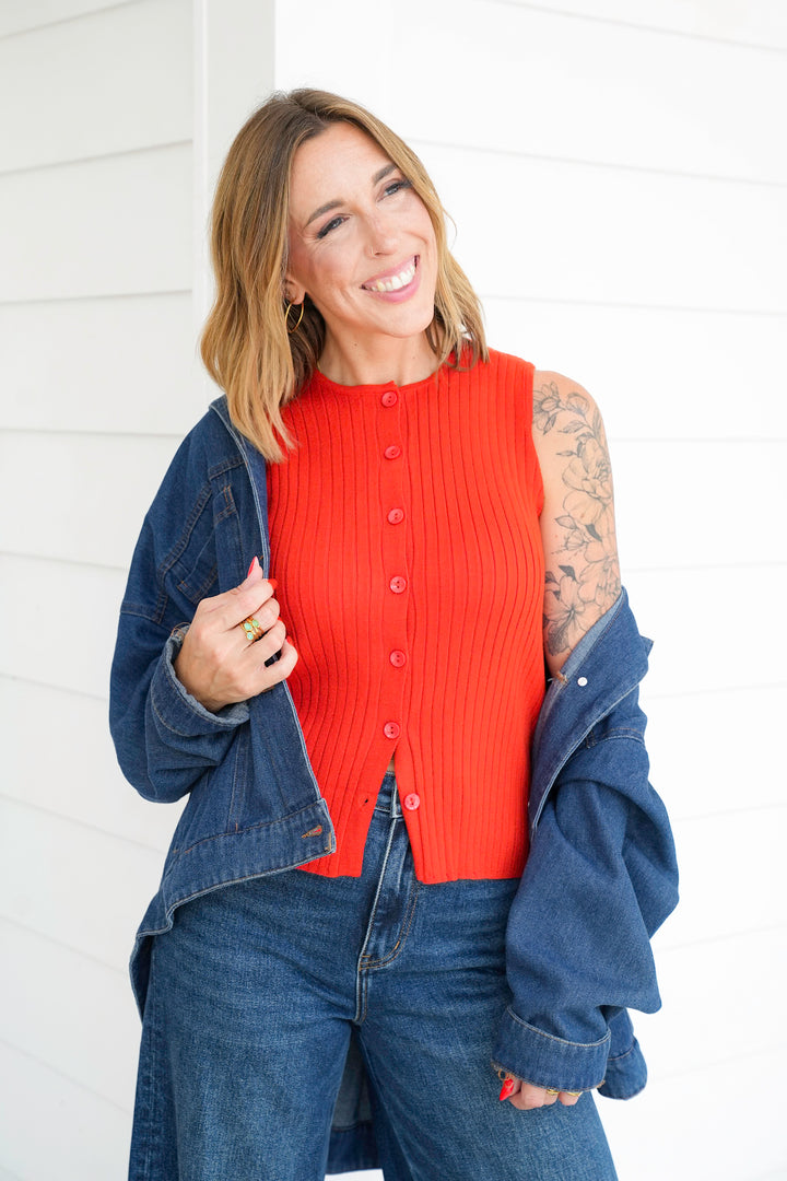 Ribbed Knit Button Up Tank Top