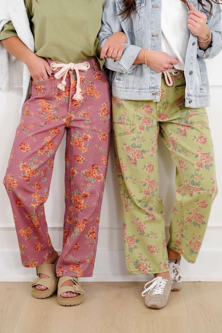 Floral Print Cropped Pants with Braided Rope Belt
