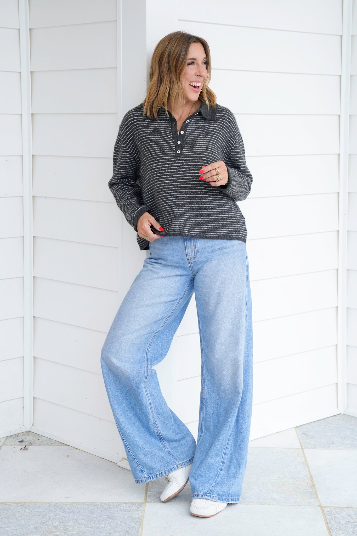Stripe Long Sleeve Button Up Sweater