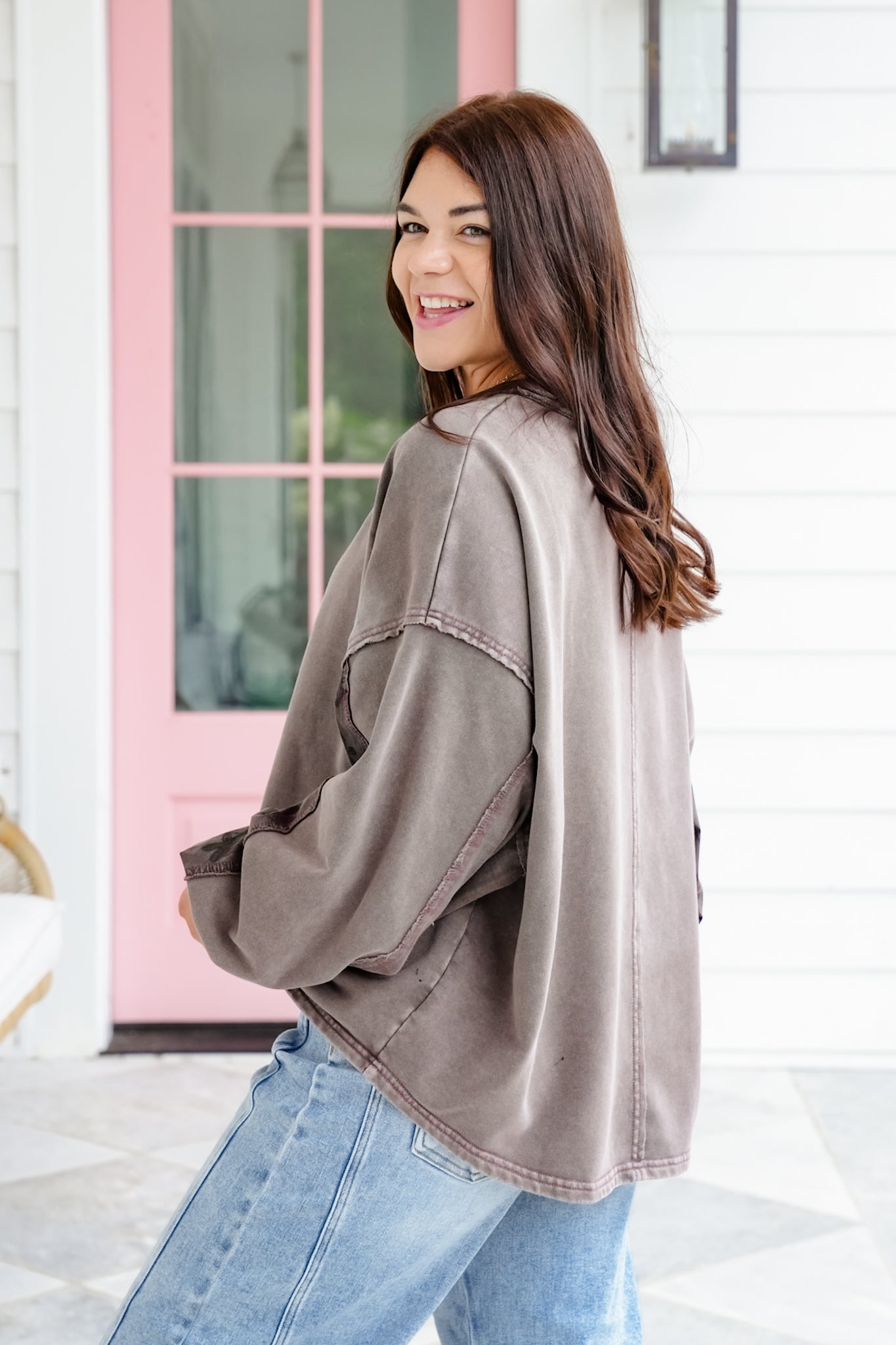 Long Sleeve Pullover Top with Floral Detail