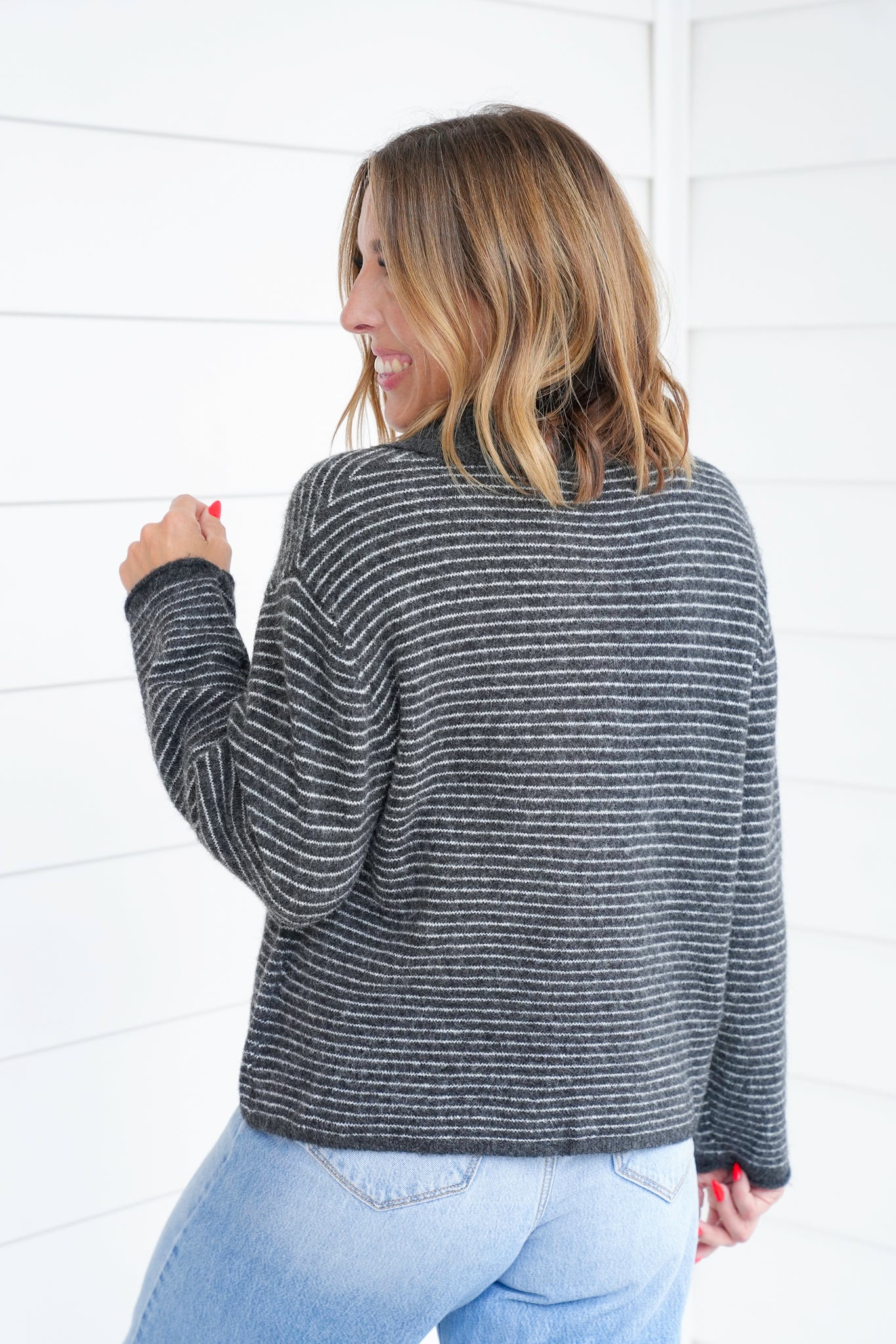 Stripe Long Sleeve Button Up Sweater