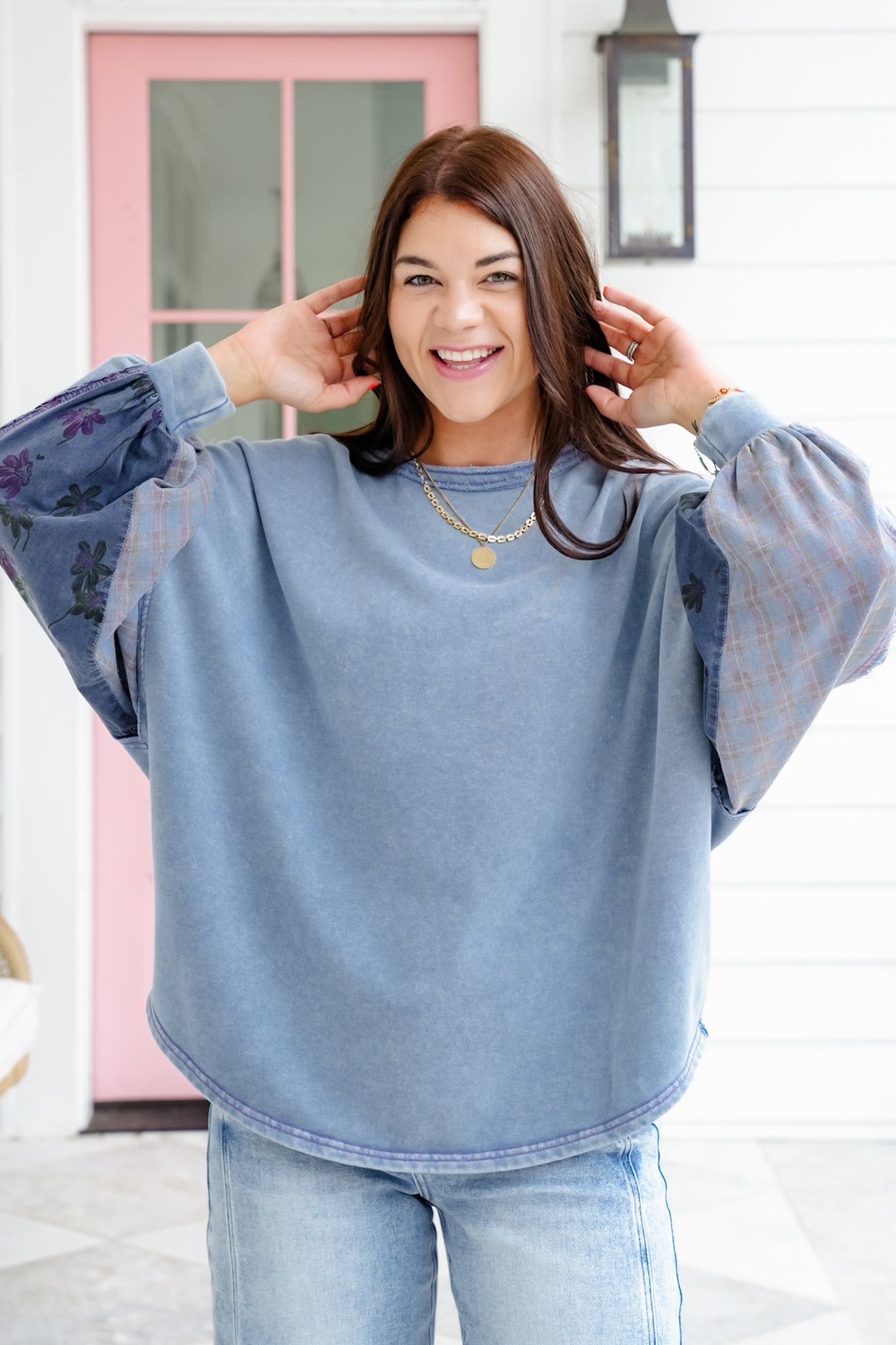 Long Sleeve Pullover Top with Floral Detail