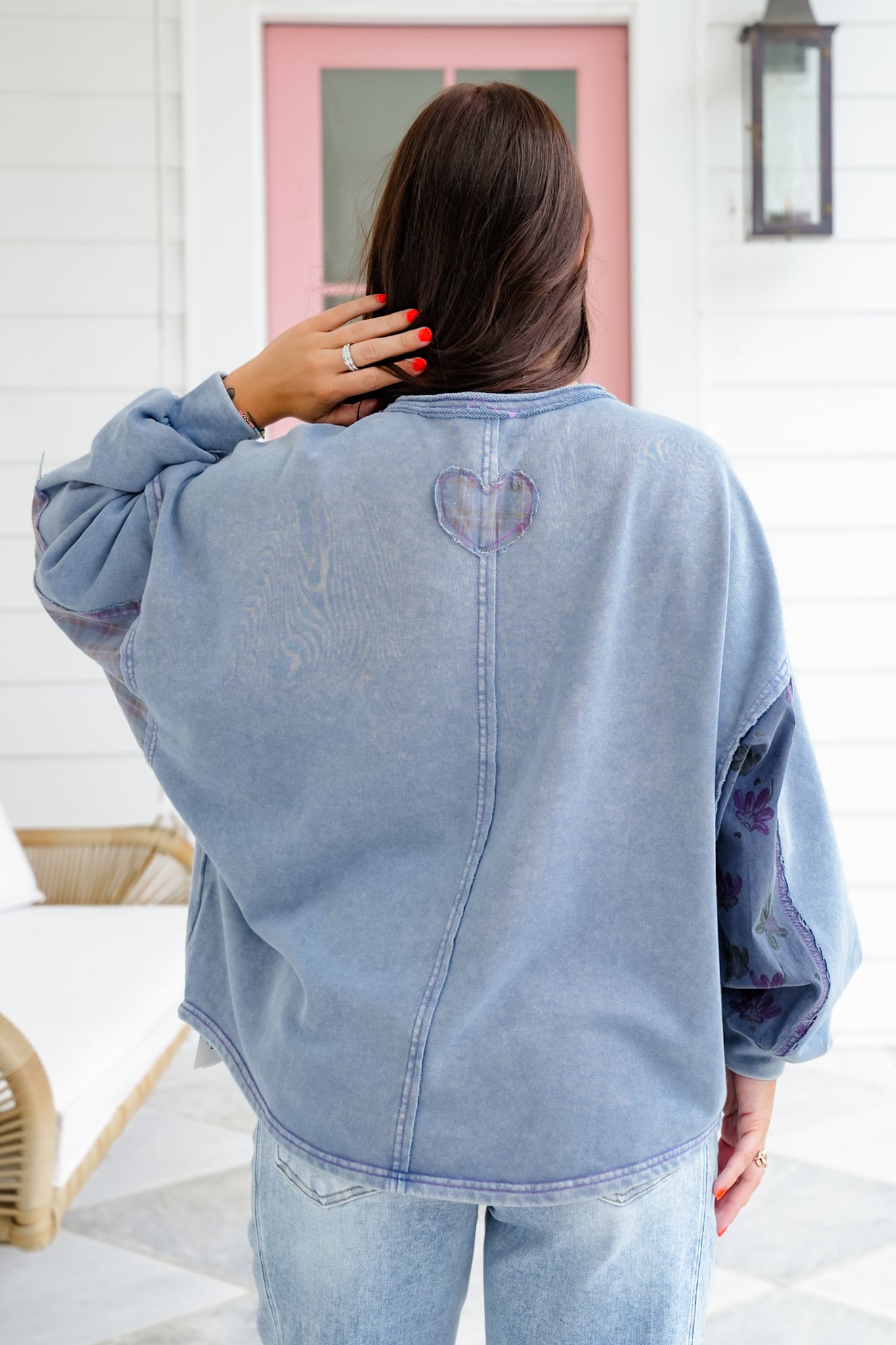 Long Sleeve Pullover Top with Floral Detail