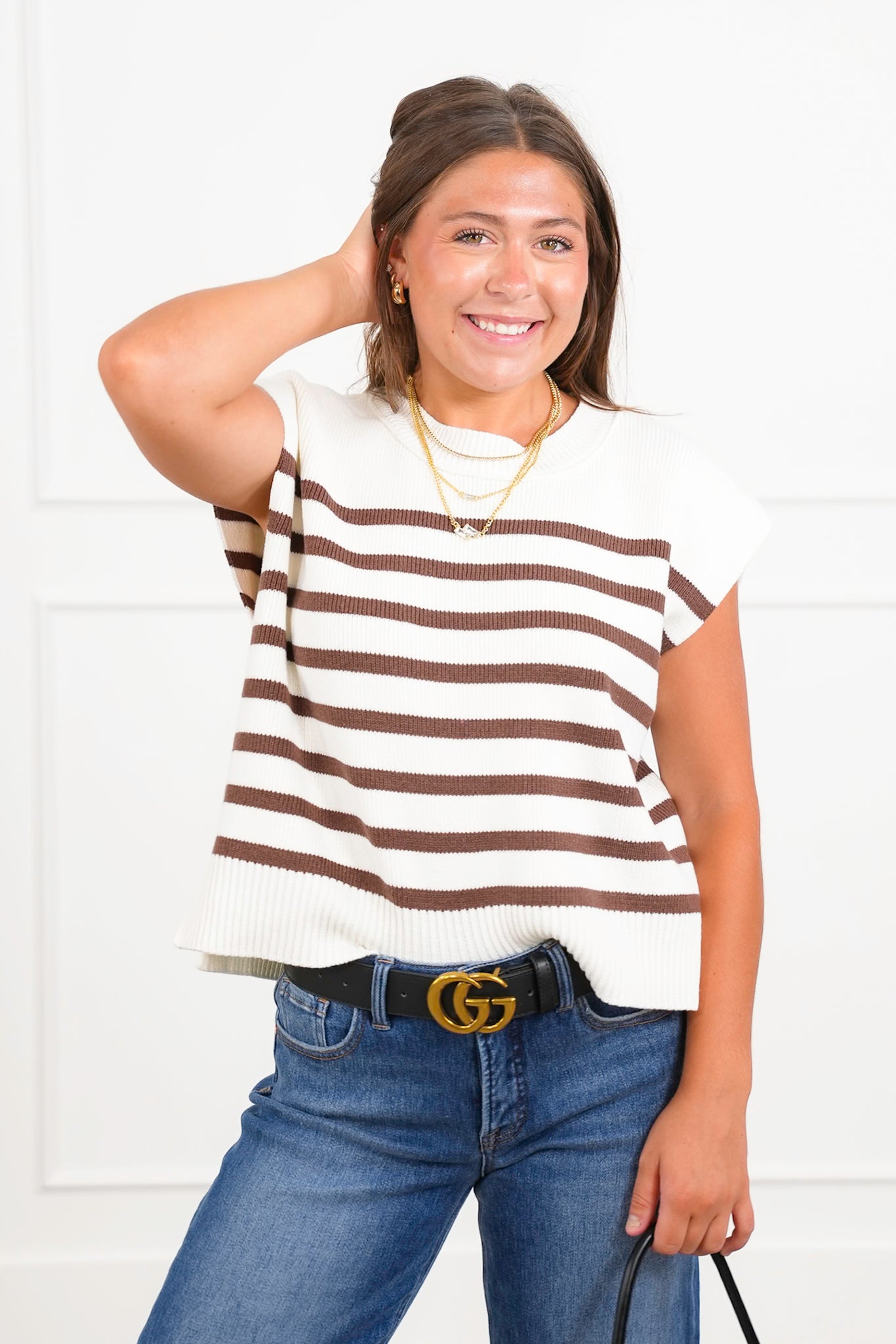 Door Buster! Zenana Oversized Crew Neck Stripe Sweater Vest