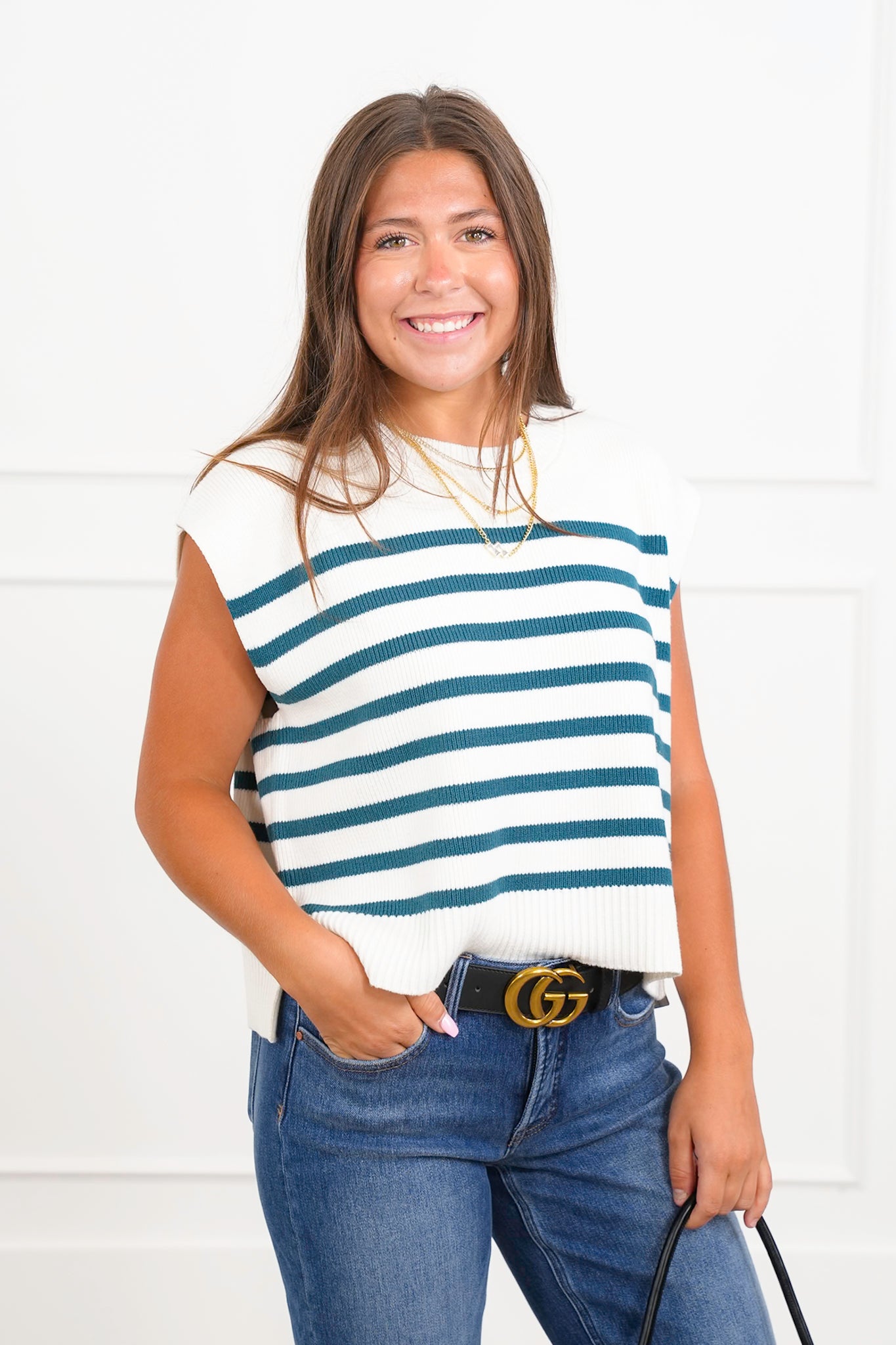 Door Buster! Zenana Oversized Crew Neck Stripe Sweater Vest