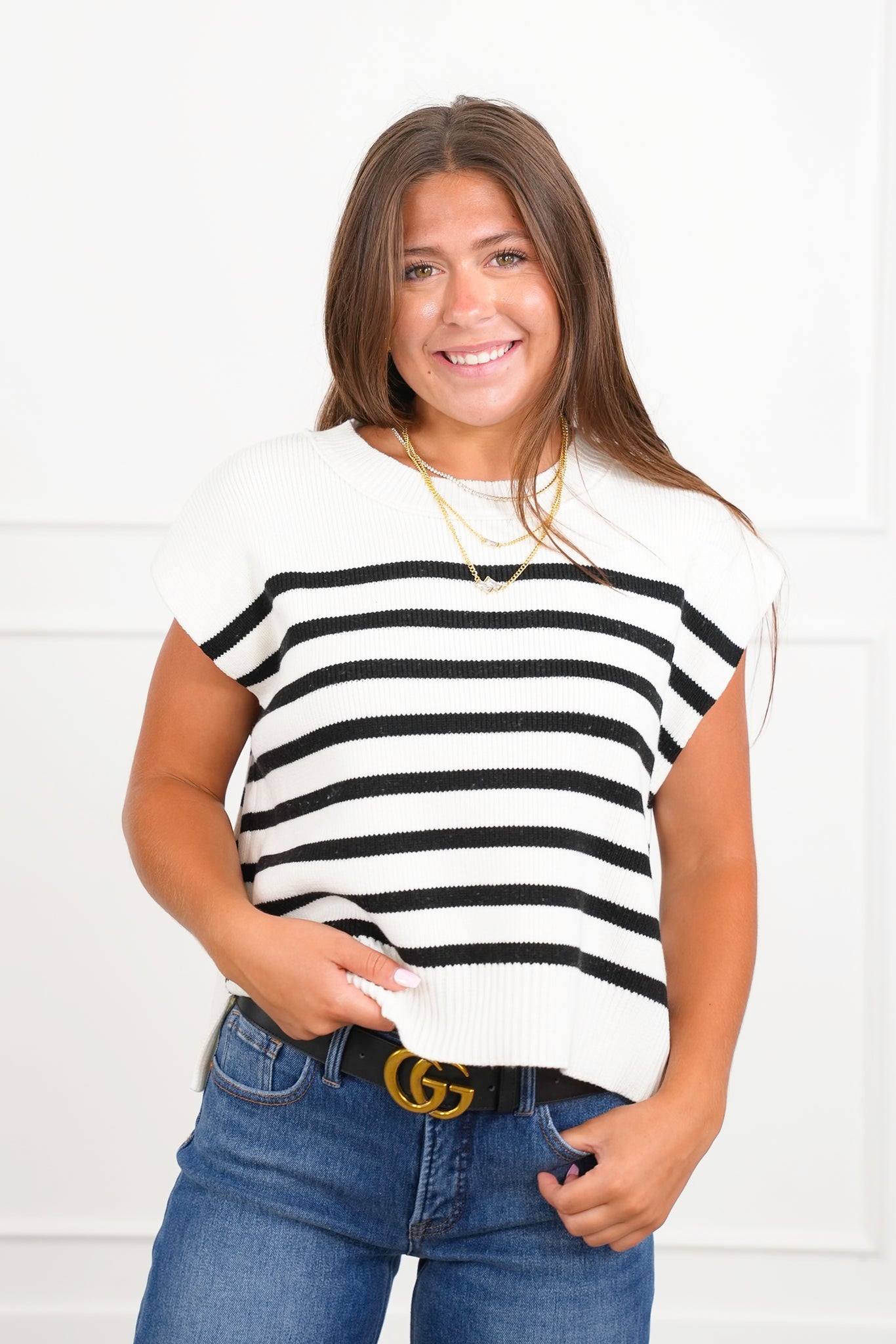 Door Buster! Zenana Oversized Crew Neck Stripe Sweater Vest