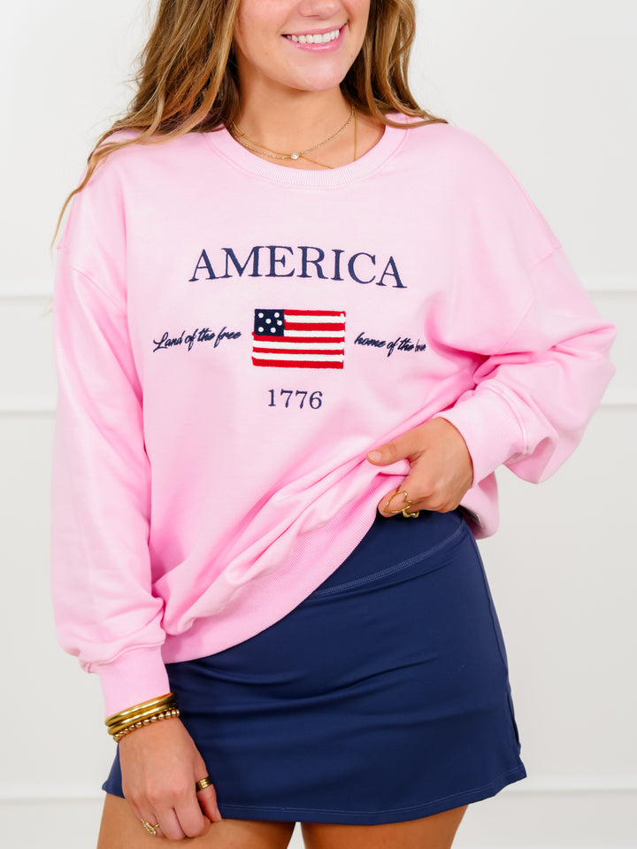 Embroidered "USA" Long Sleeve Pullover