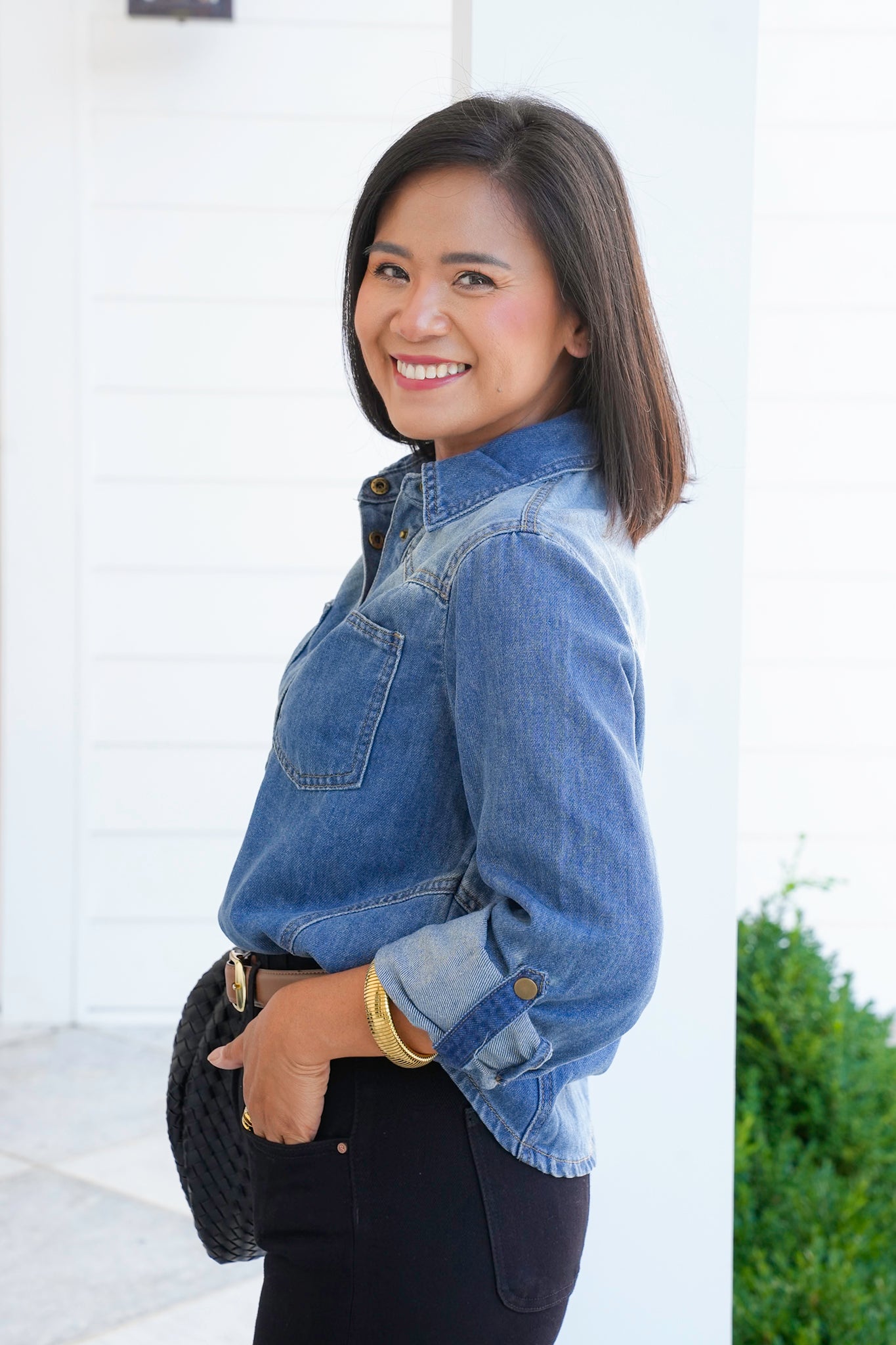 Washed Long Sleeve Button Up Top