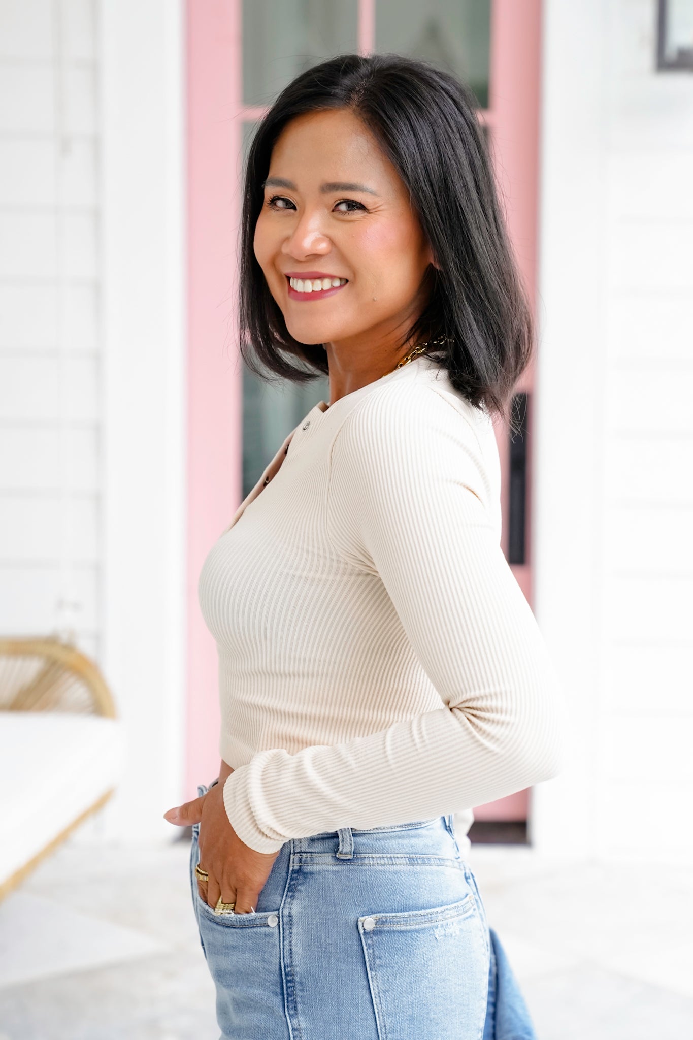 Ribbed Long Sleeve Button Up Cropped Top