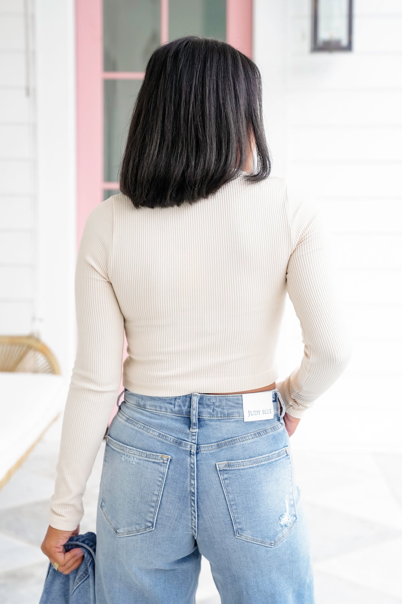 Ribbed Long Sleeve Button Up Cropped Top