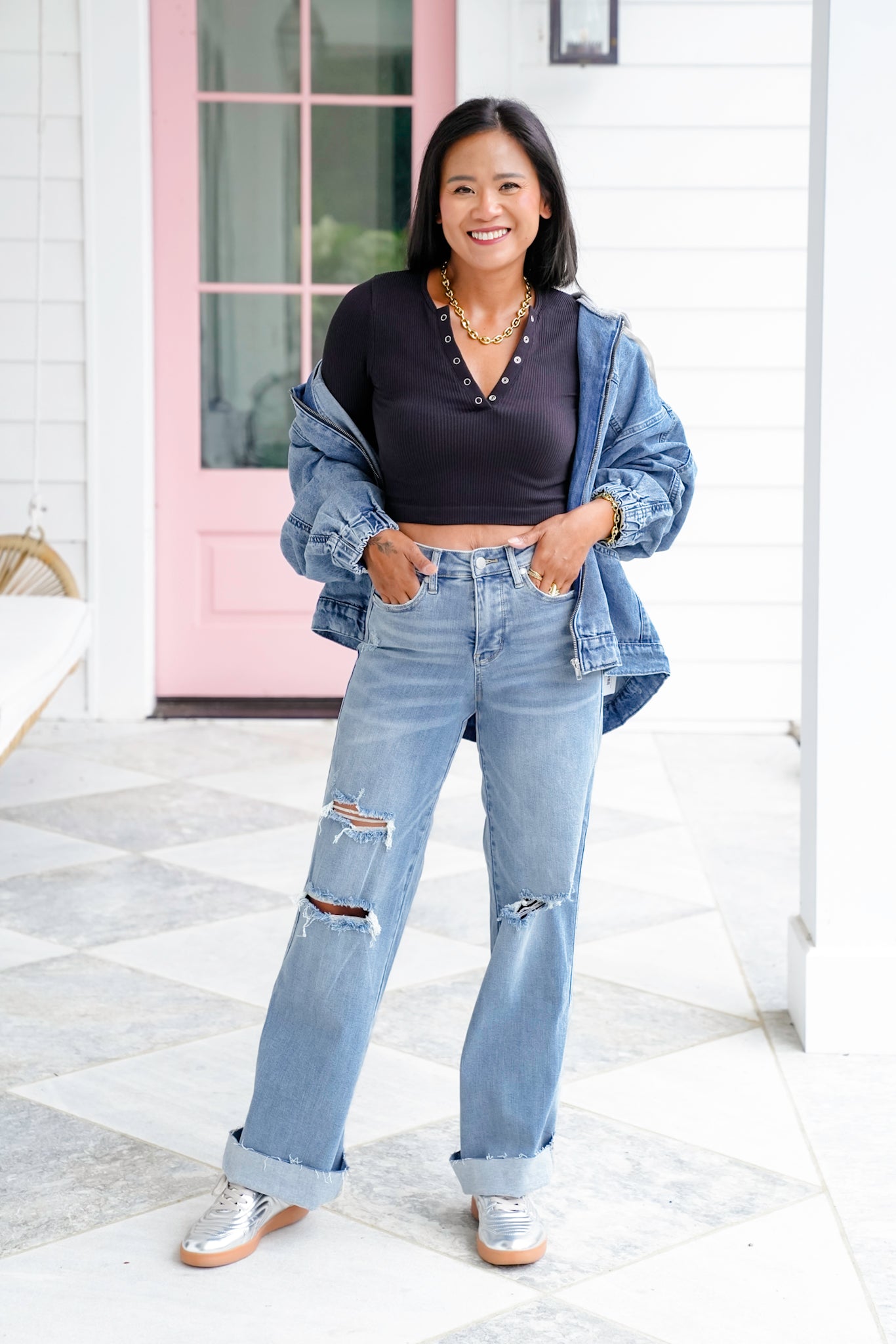 Ribbed Long Sleeve Button Up Cropped Top