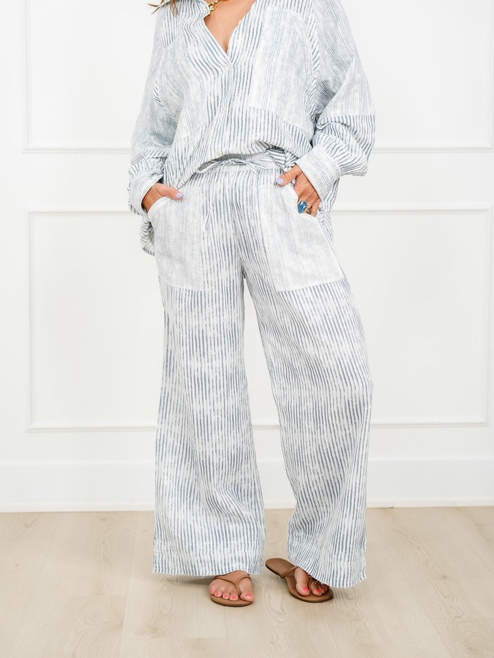 POL Stripe Elastic Waist Woven Pants - Freckled Poppy