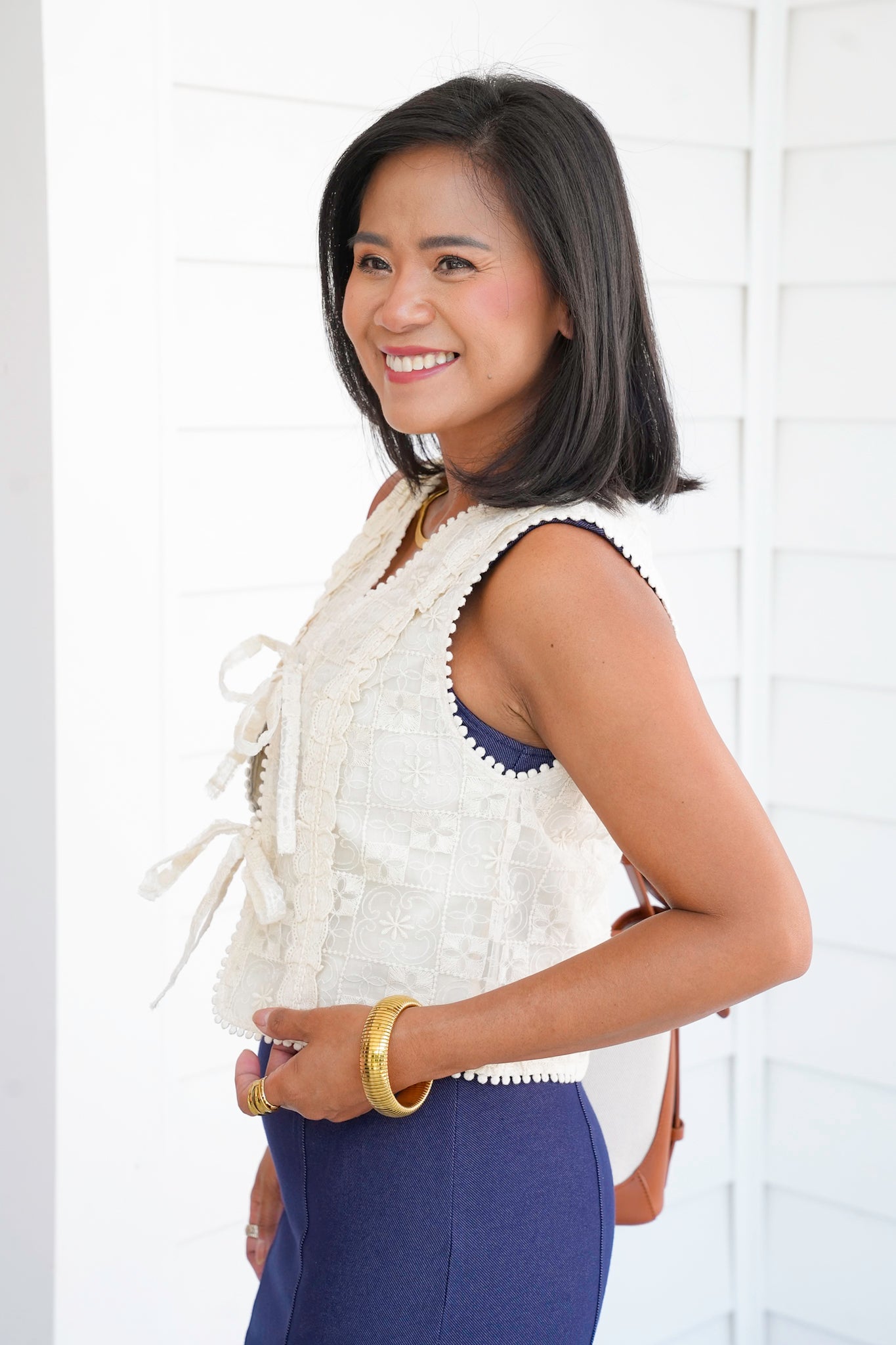 Floral Embroidered Lace Tie Front Vest