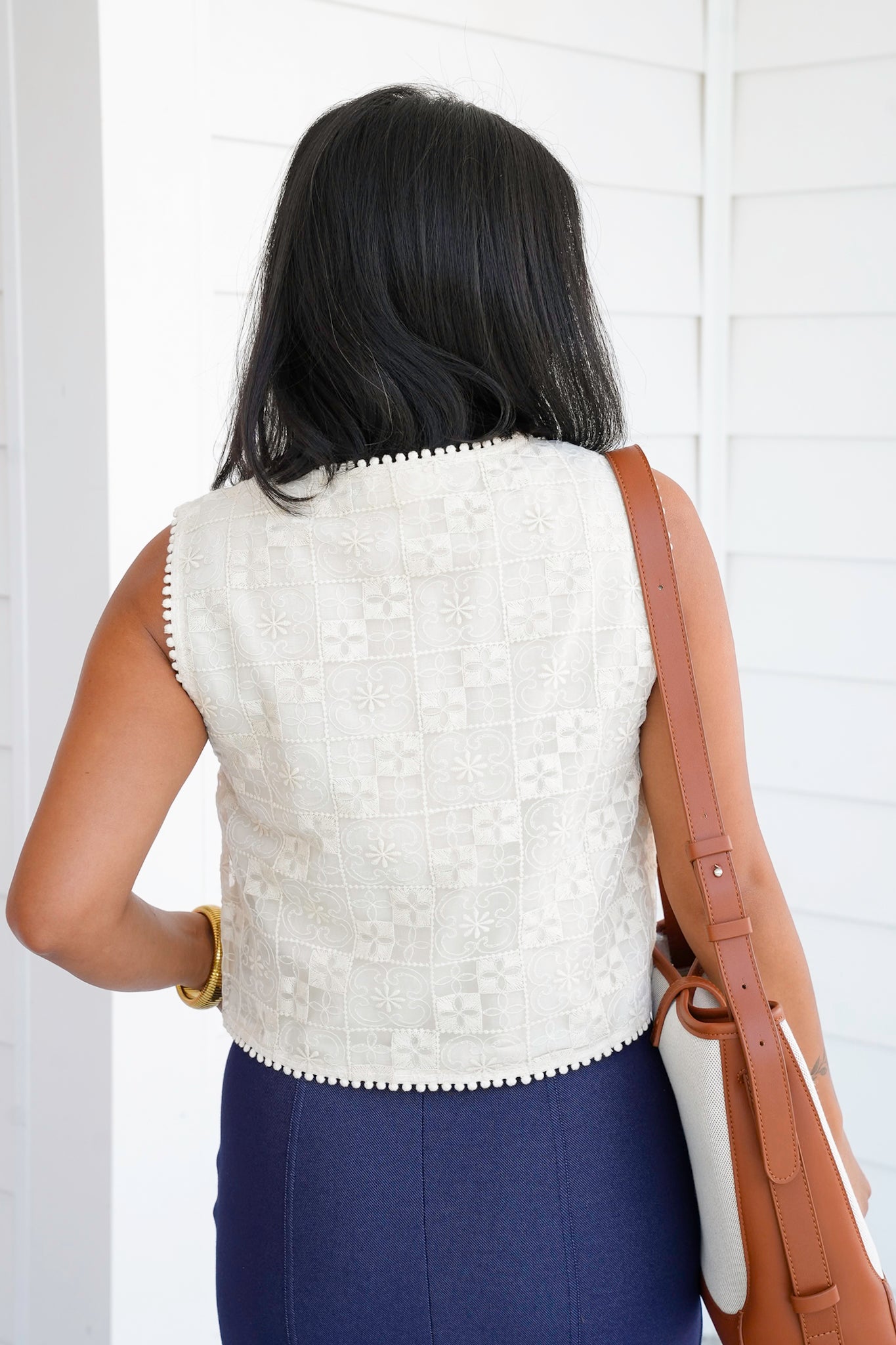 Floral Embroidered Lace Tie Front Vest