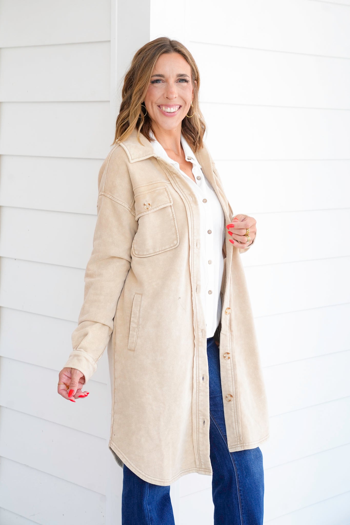 Mineral Washed Long Sleeve Button Up Jacket