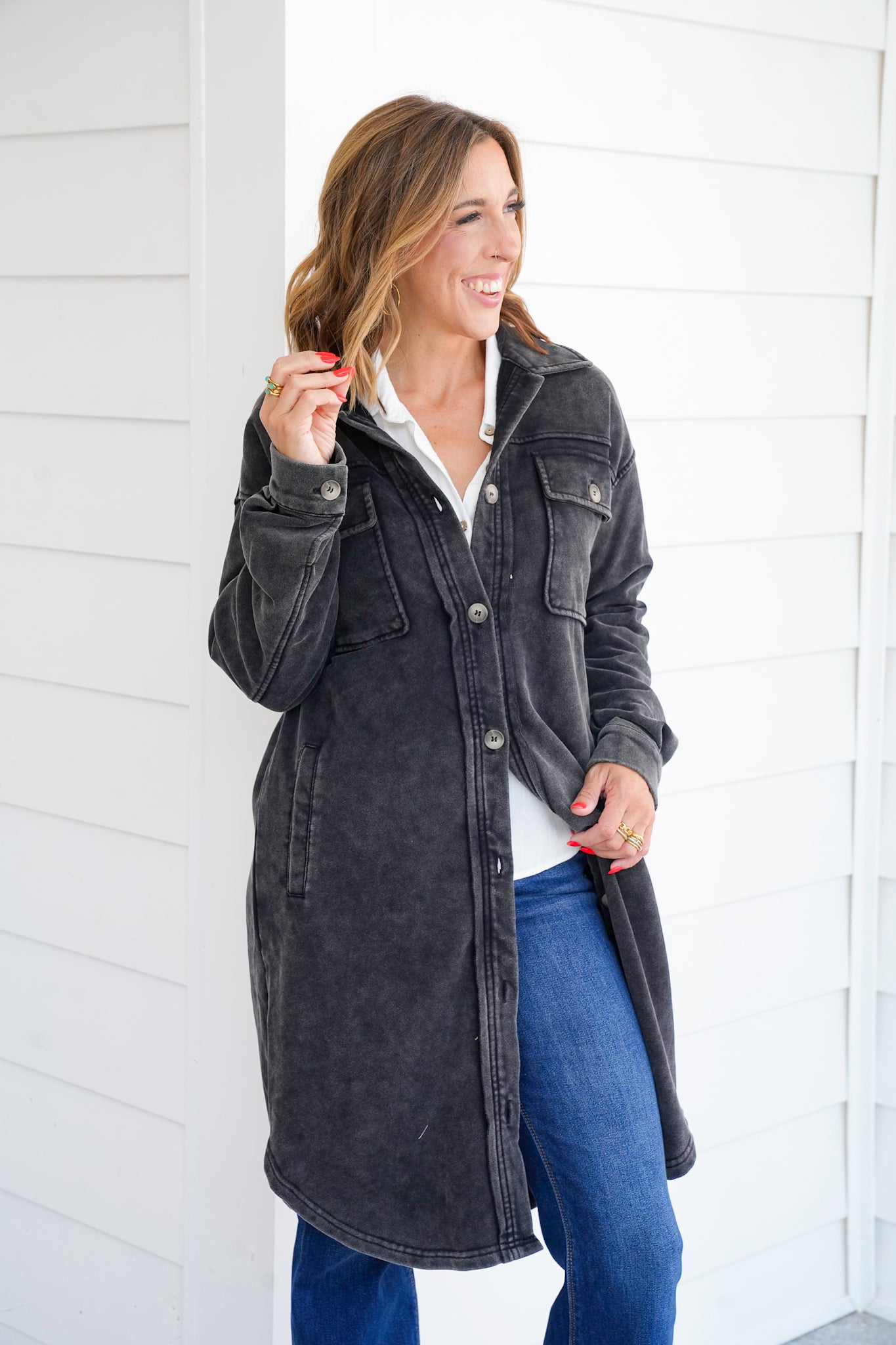 Mineral Washed Long Sleeve Button Up Jacket