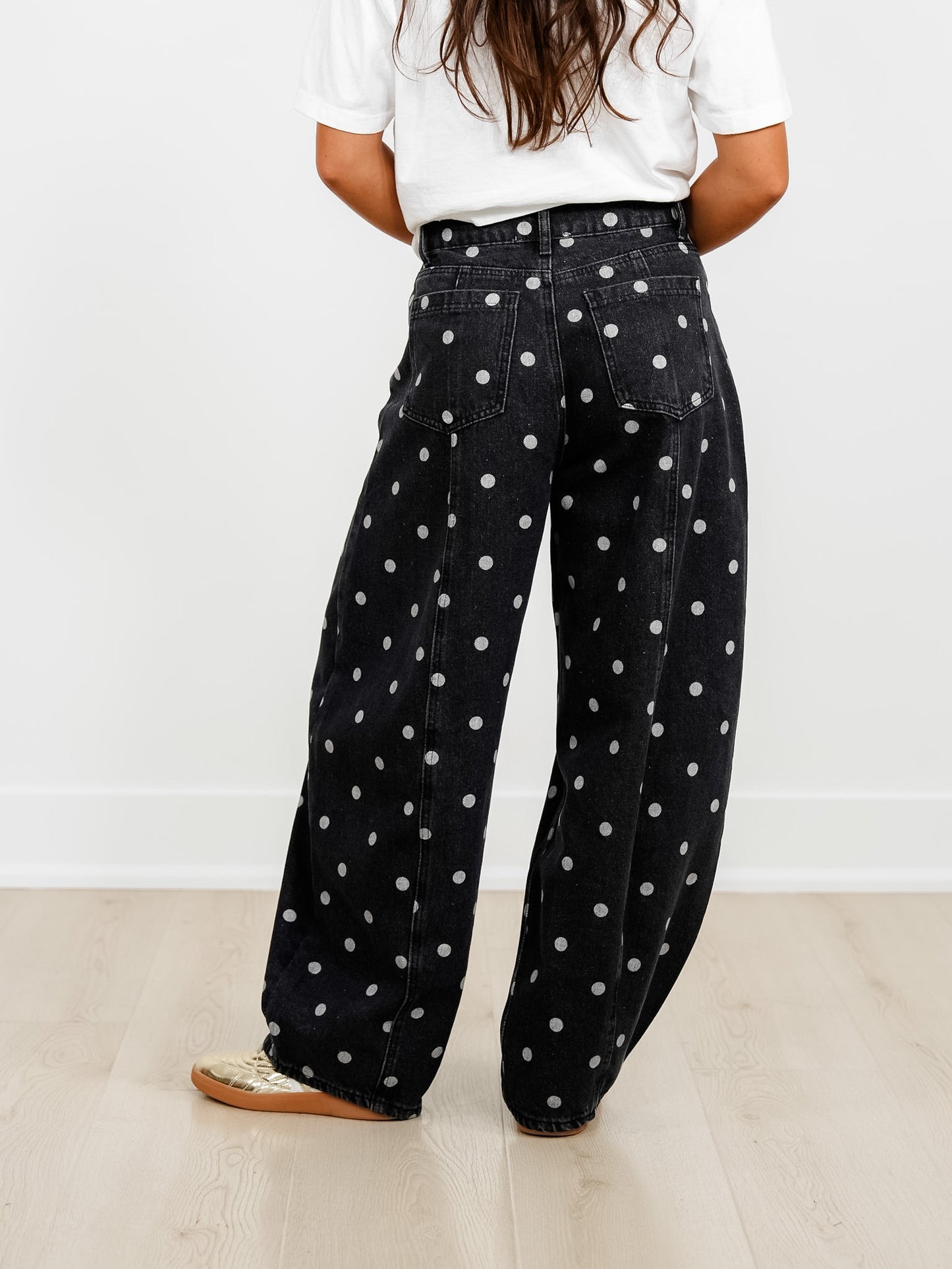 Black Wash Polka Dot Barrel Pants