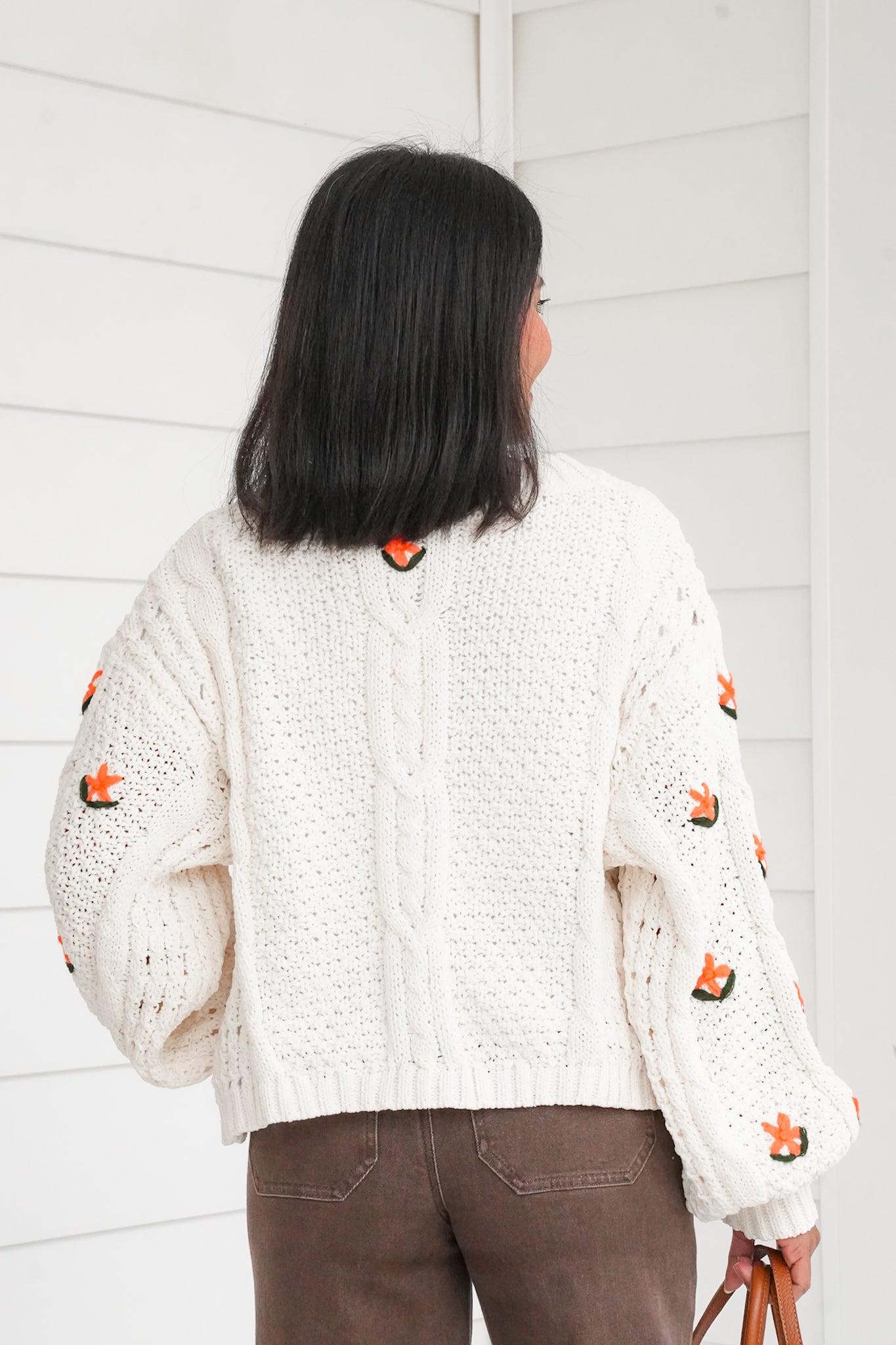 POL Floral Embroidered Long Sleeve Button Up Sweater