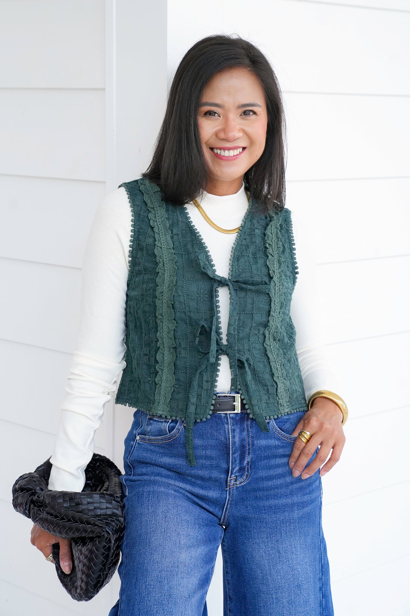 Floral Embroidered Lace Tie Front Vest