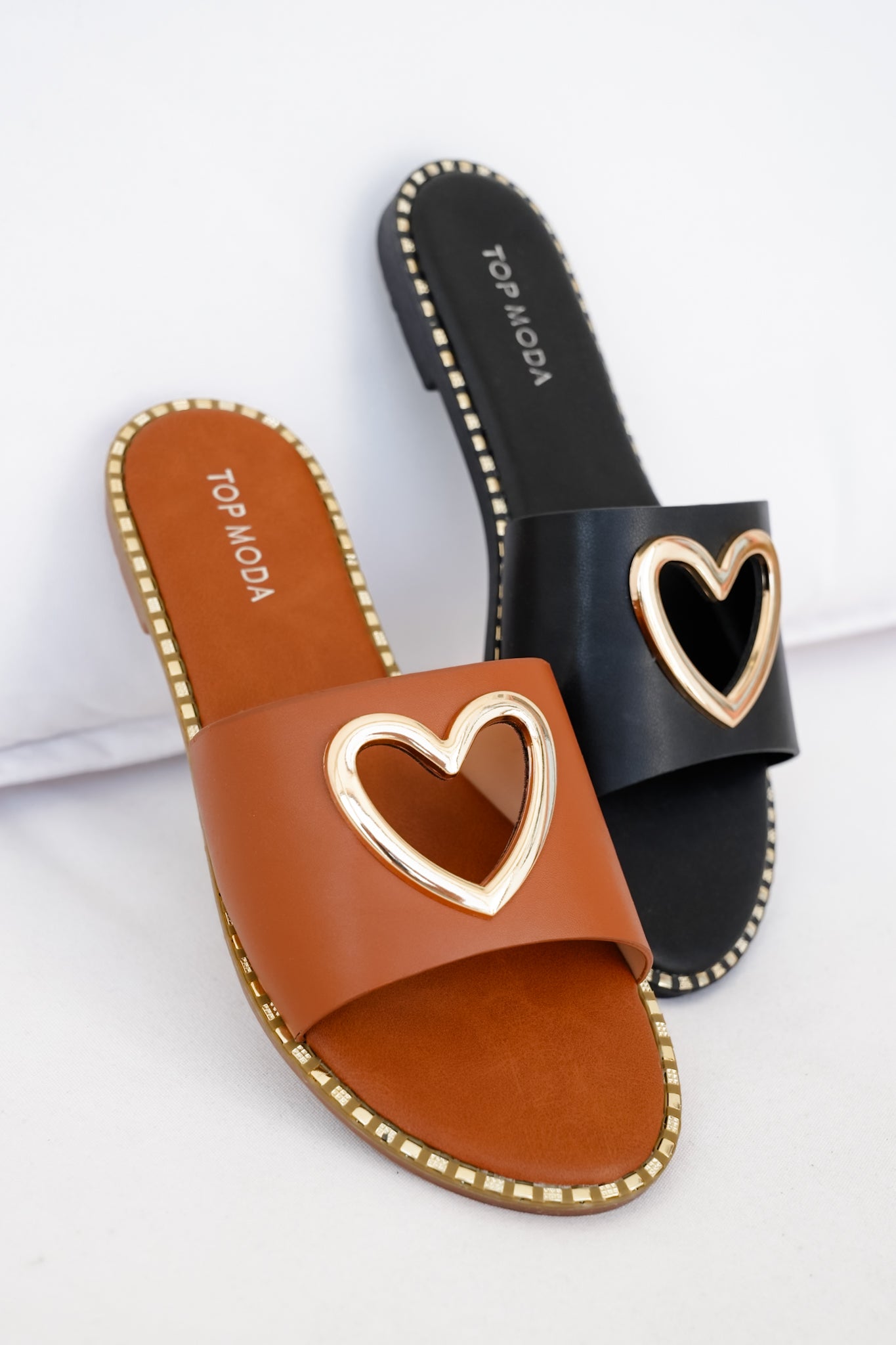 Flat Sandal with Heart Shaped Metal Accent
