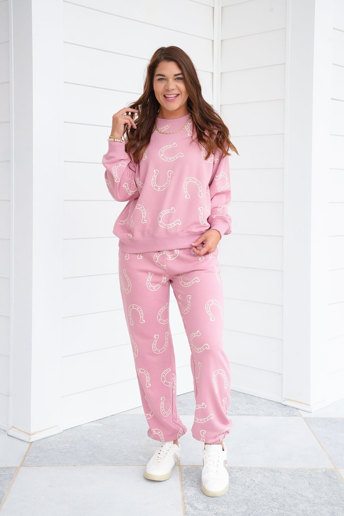 Horseshoe Print Elastic Waist Sweatpants