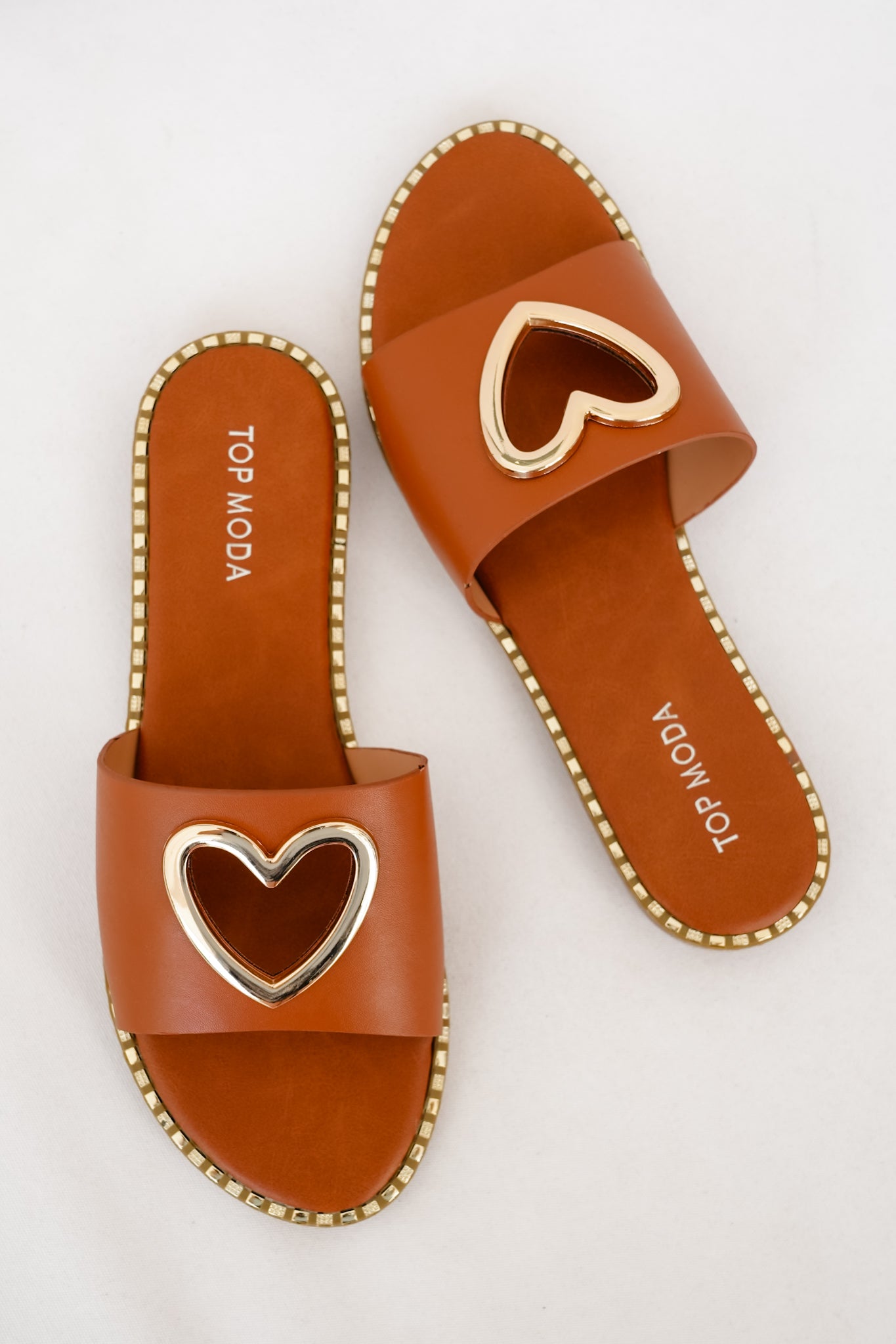 Flat Sandal with Heart Shaped Metal Accent