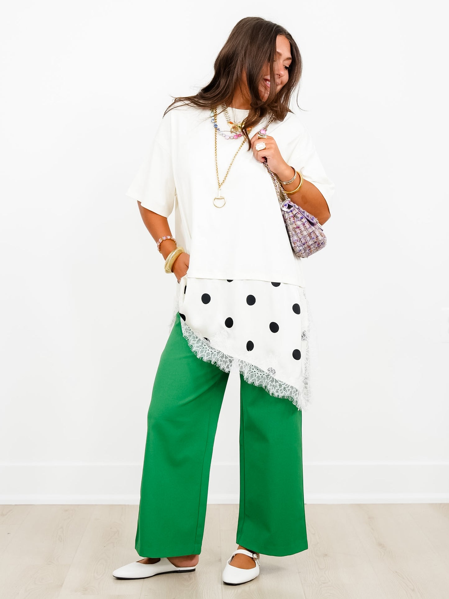Short Sleeve Asymmetrical Polka Dot Detail - Freckled Poppy