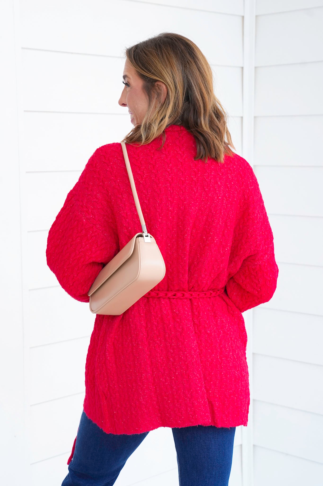 POL Cable Knit Long Sleeve Cardigan with Adjustable Drawstring