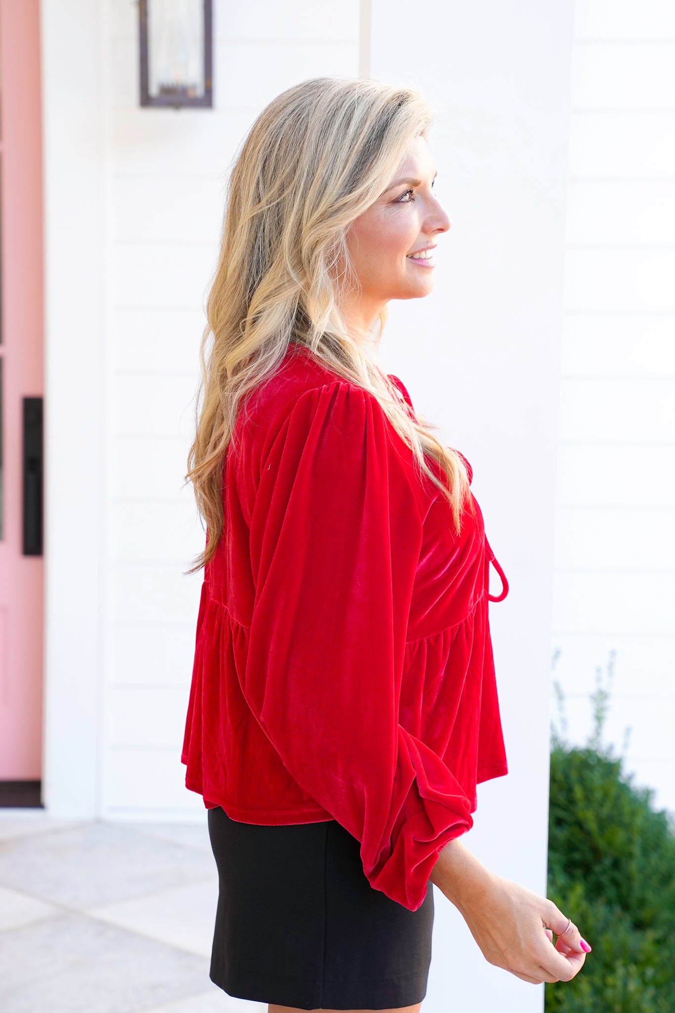 Velvet Long Sleeve Top with Front Tie