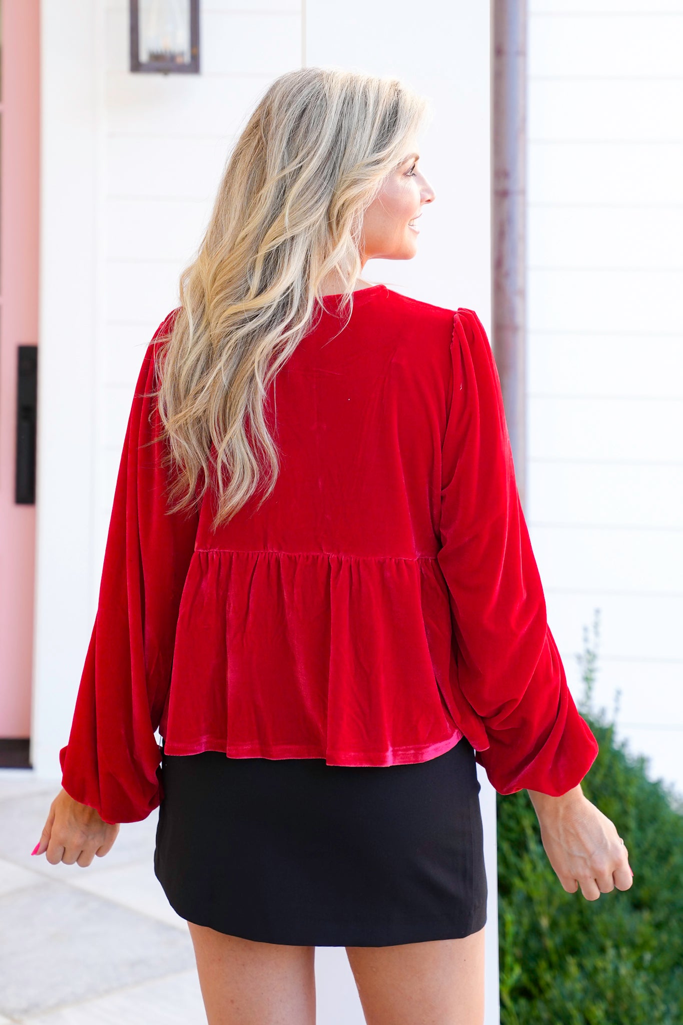 Velvet Long Sleeve Top with Front Tie