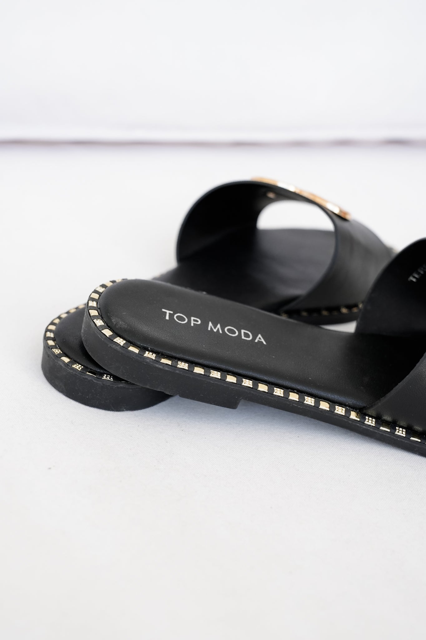 Flat Sandal with Heart Shaped Metal Accent