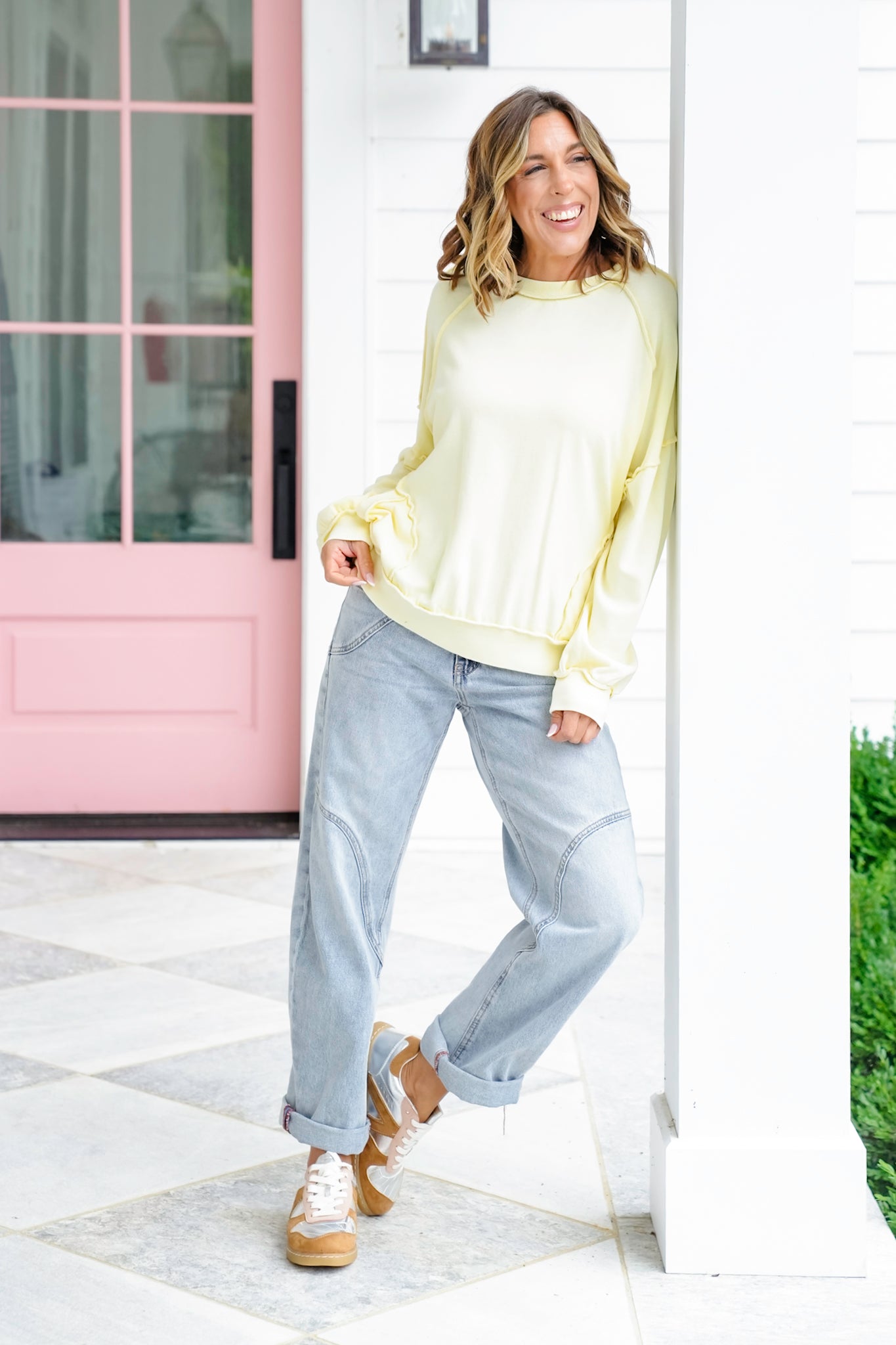 Mineral Wash Long Sleeve Pullover Sweatshirt with Pockets