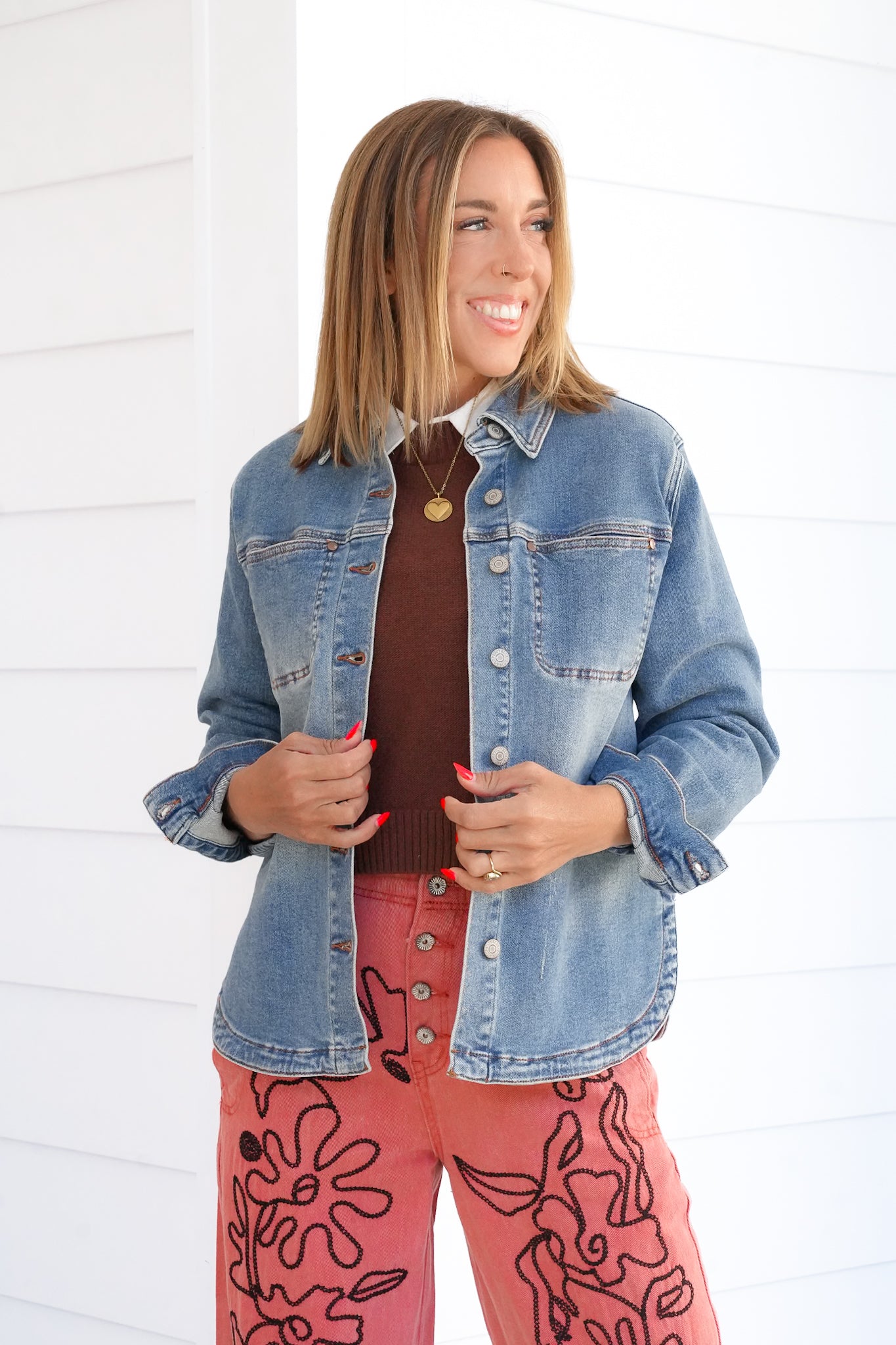 Plus/Reg Judy Blue Medium Wash Button Down Shacket