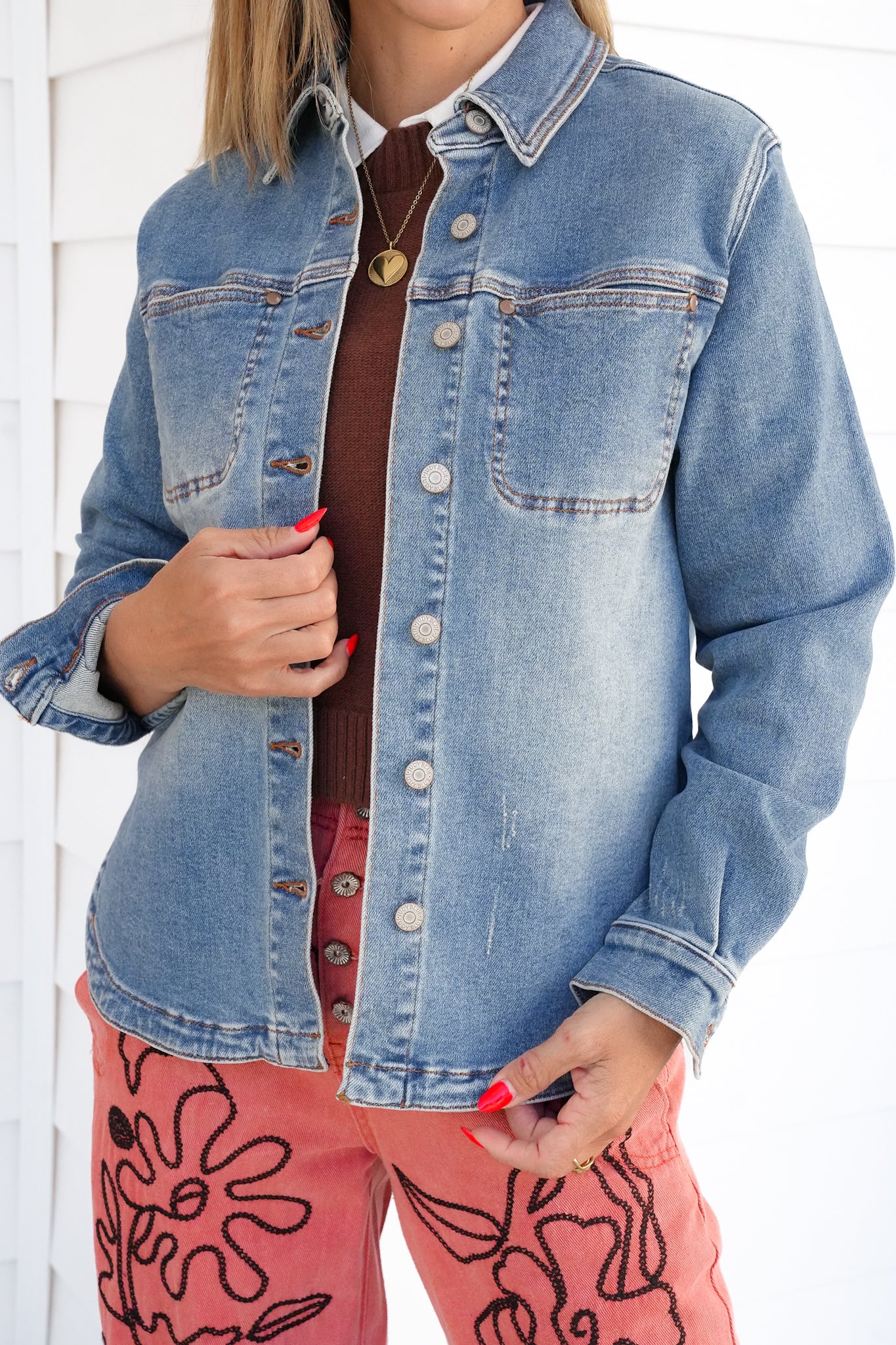 Plus/Reg Judy Blue Medium Wash Button Down Shacket