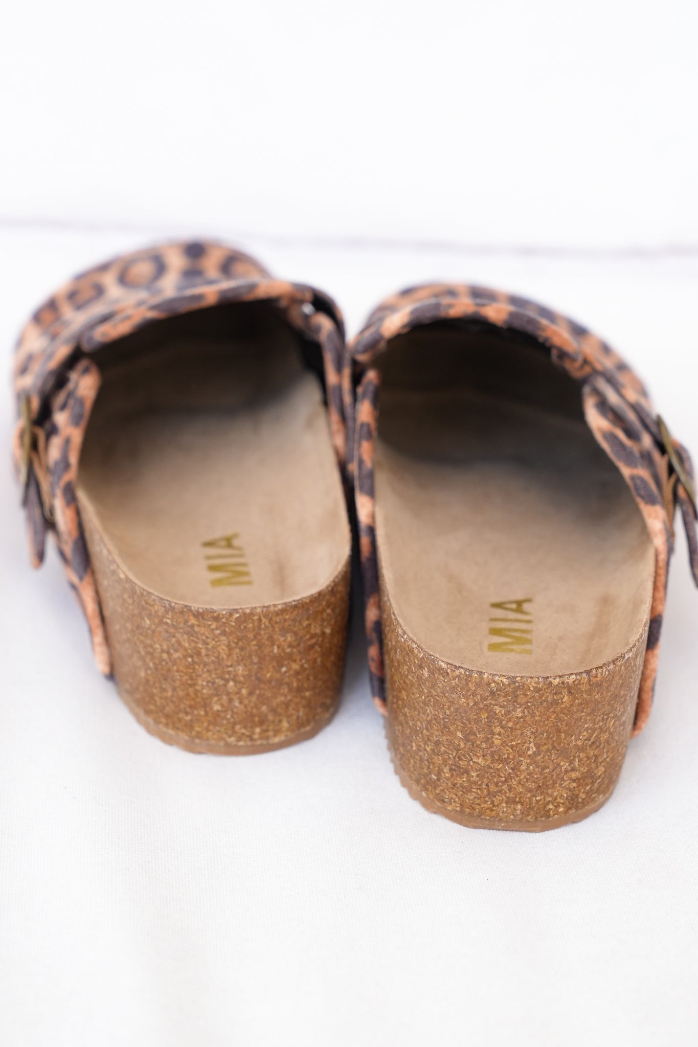 MIA Leopard Print Vegan Suede Clog with Adjustable Buckle and Cork Footbed