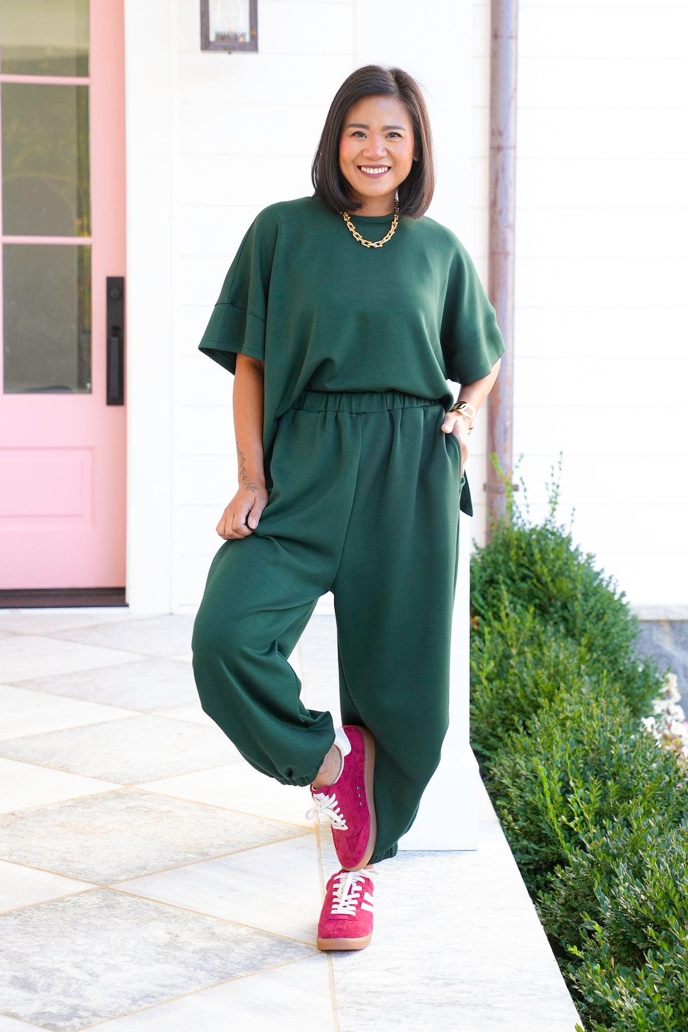 Plus/Reg Solid Short Sleeve Top and Pants Set