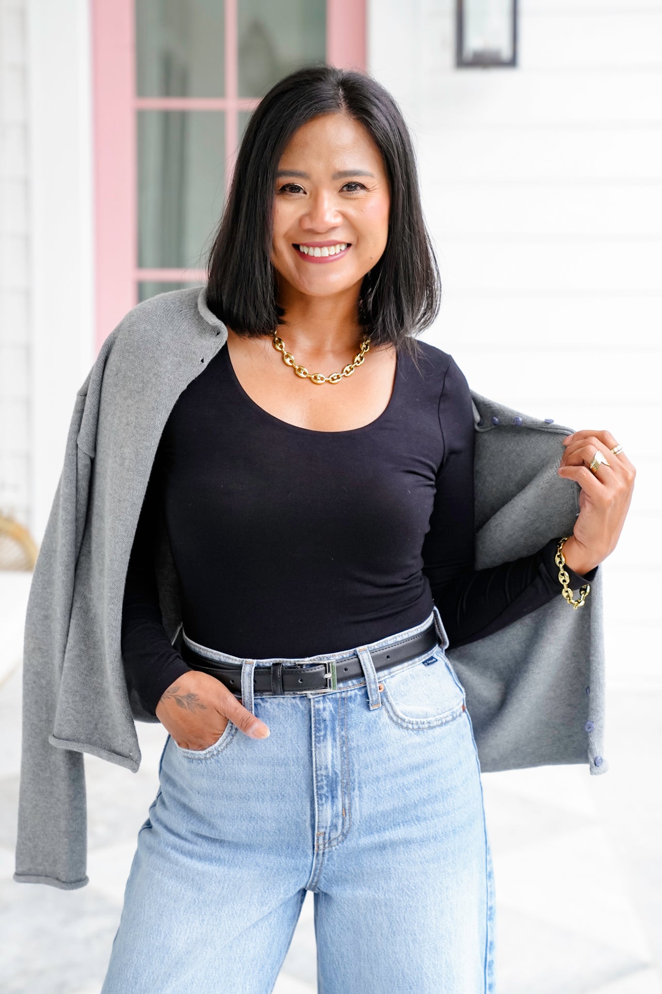 Solid Long Sleeve Scoop Neck Crop Top