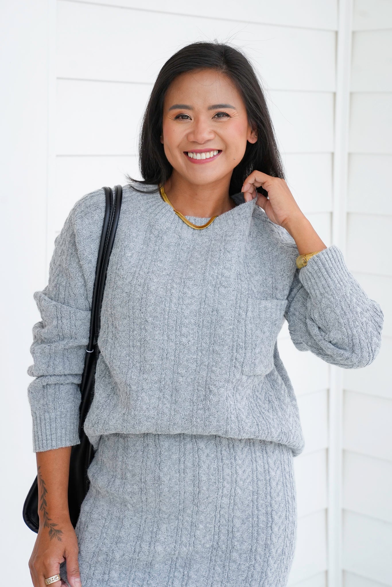 Cable Knit Long Sleeve Sweater and Skirt Set