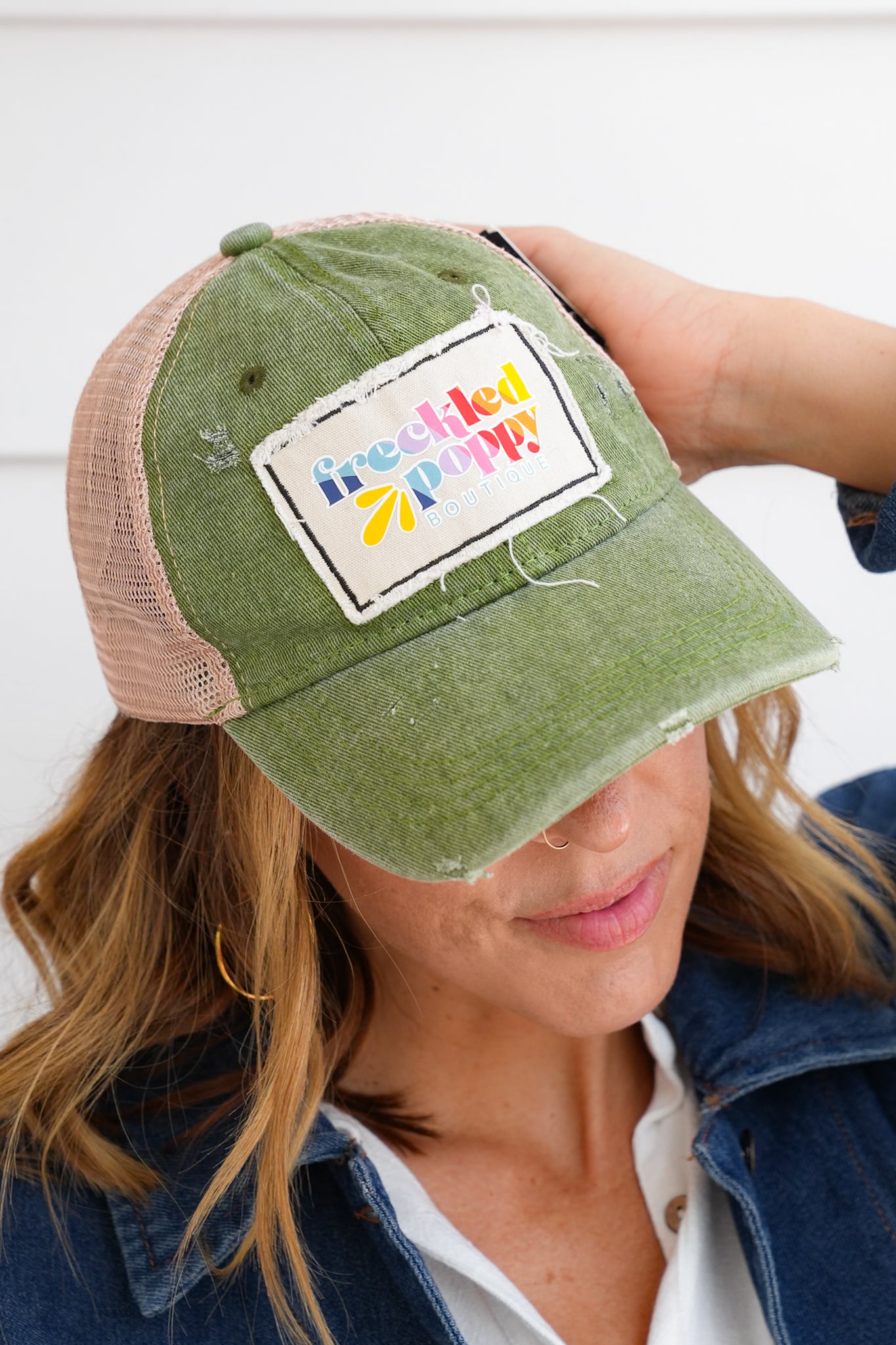 Freckled Poppy Distressed Trucker Caps
