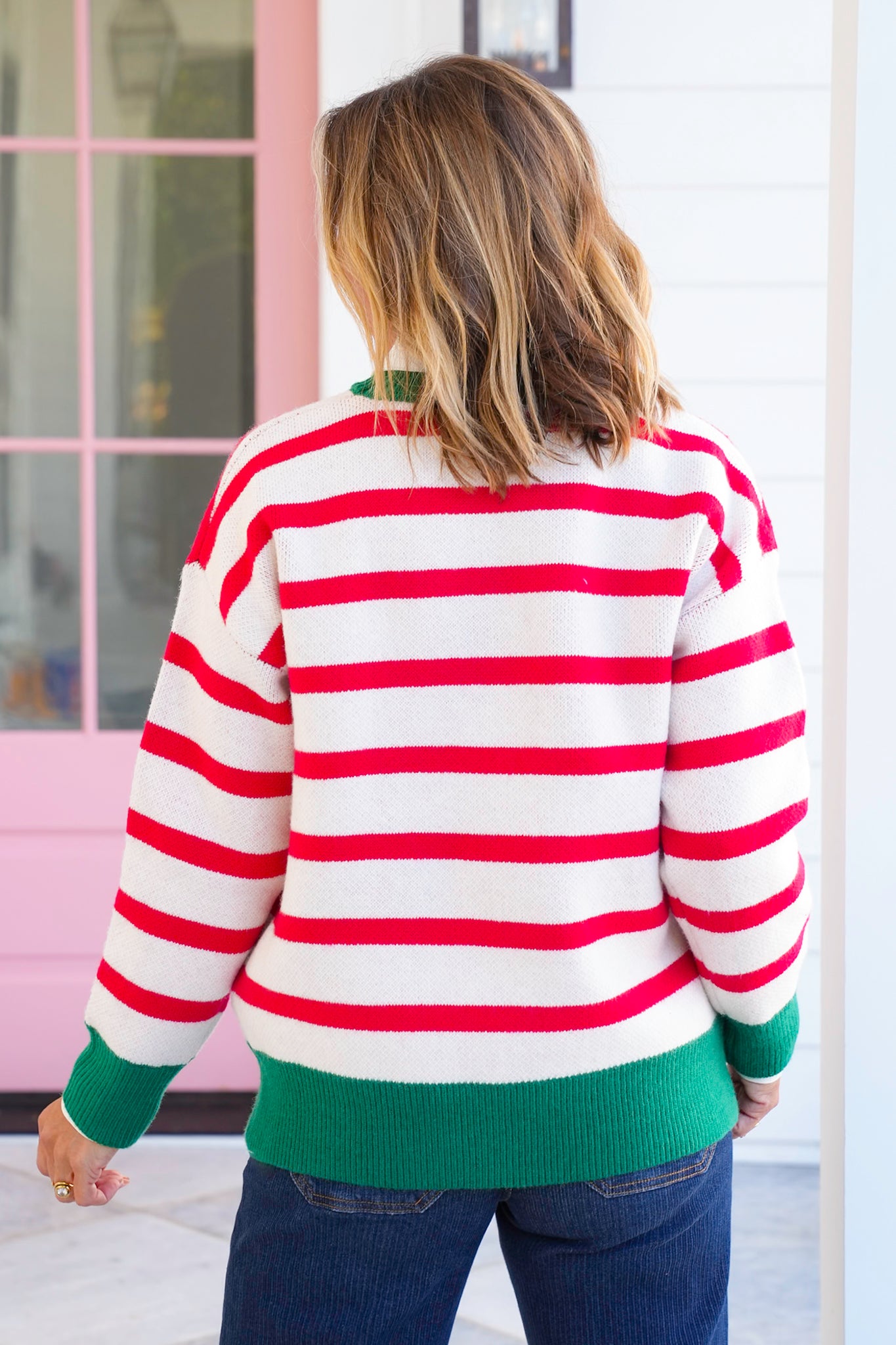 Stripe Long Sleeve "Merry & Bright" Pullover Sweater