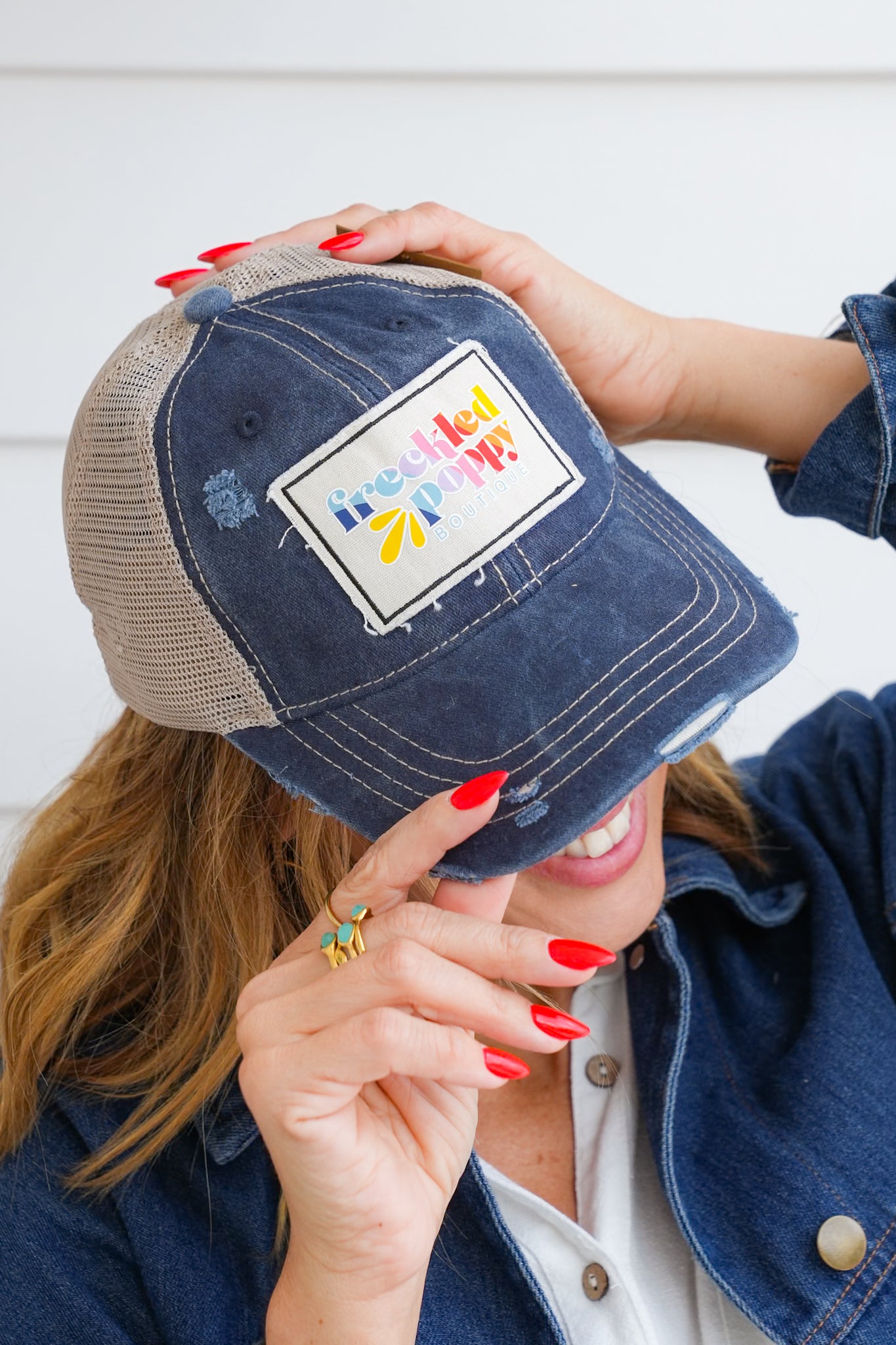 Freckled Poppy Distressed Trucker Caps