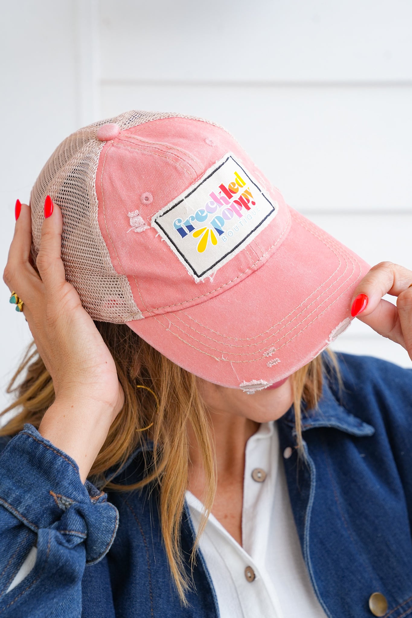Freckled Poppy Distressed Trucker Caps