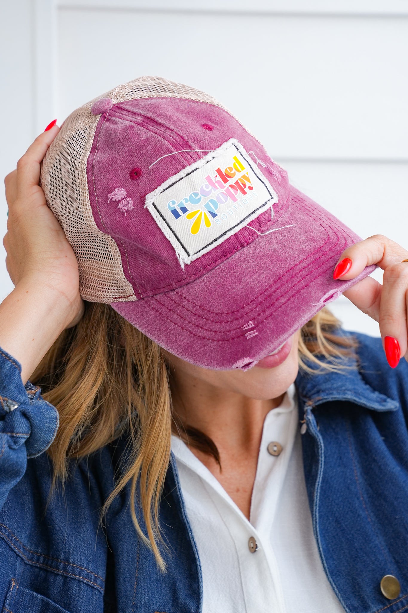 Freckled Poppy Distressed Trucker Caps
