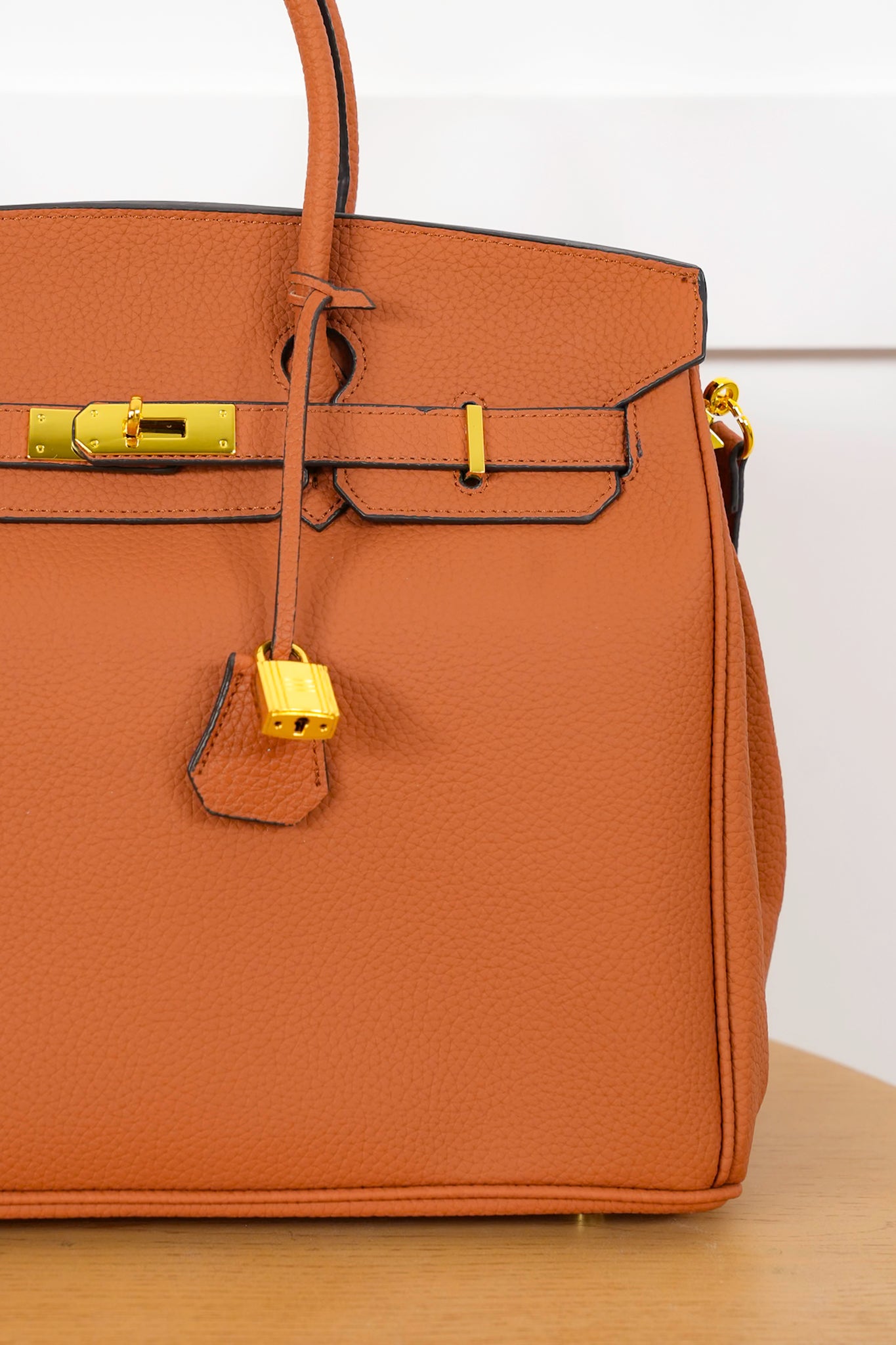 Structured Vegan Leather Tote with Gold Hardware